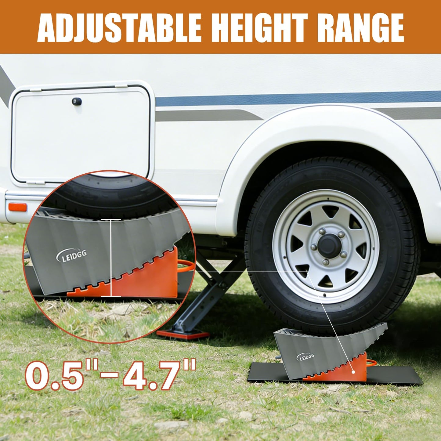 LEIDGG RV Leveling Blocks with Handles, 35000 LBS Load Capacity, Adjustable 0.5" to 4.7" Heavy Duty PP Camper Leveler for Travel Trailer, RV, Truck with Level & Carry Bag
