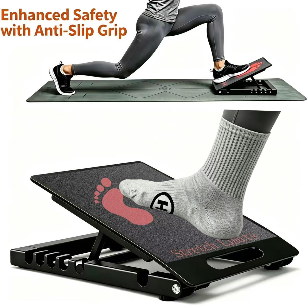 Rumoid Slant Board for Calf Stretching, Heavy Duty Steel Squat Wedge, 5-Level Adjustable Incline Board, 650 lb Weight Capacity for Heel Elevated Squats, Weightlifting, Calf Stretch & Physical Therapy