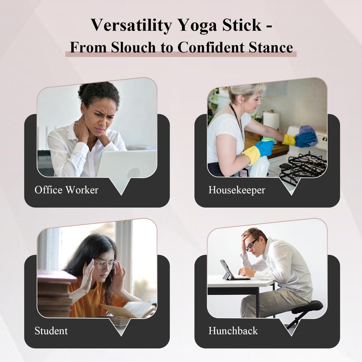PAETA Yoga Stick for Stretching, 5ft Exercise Stick for Mobility & Flexibility, Bamboo Stretch Bar and Posture Pole with Non-Slip Grip - Includes Free Video Guide, Black