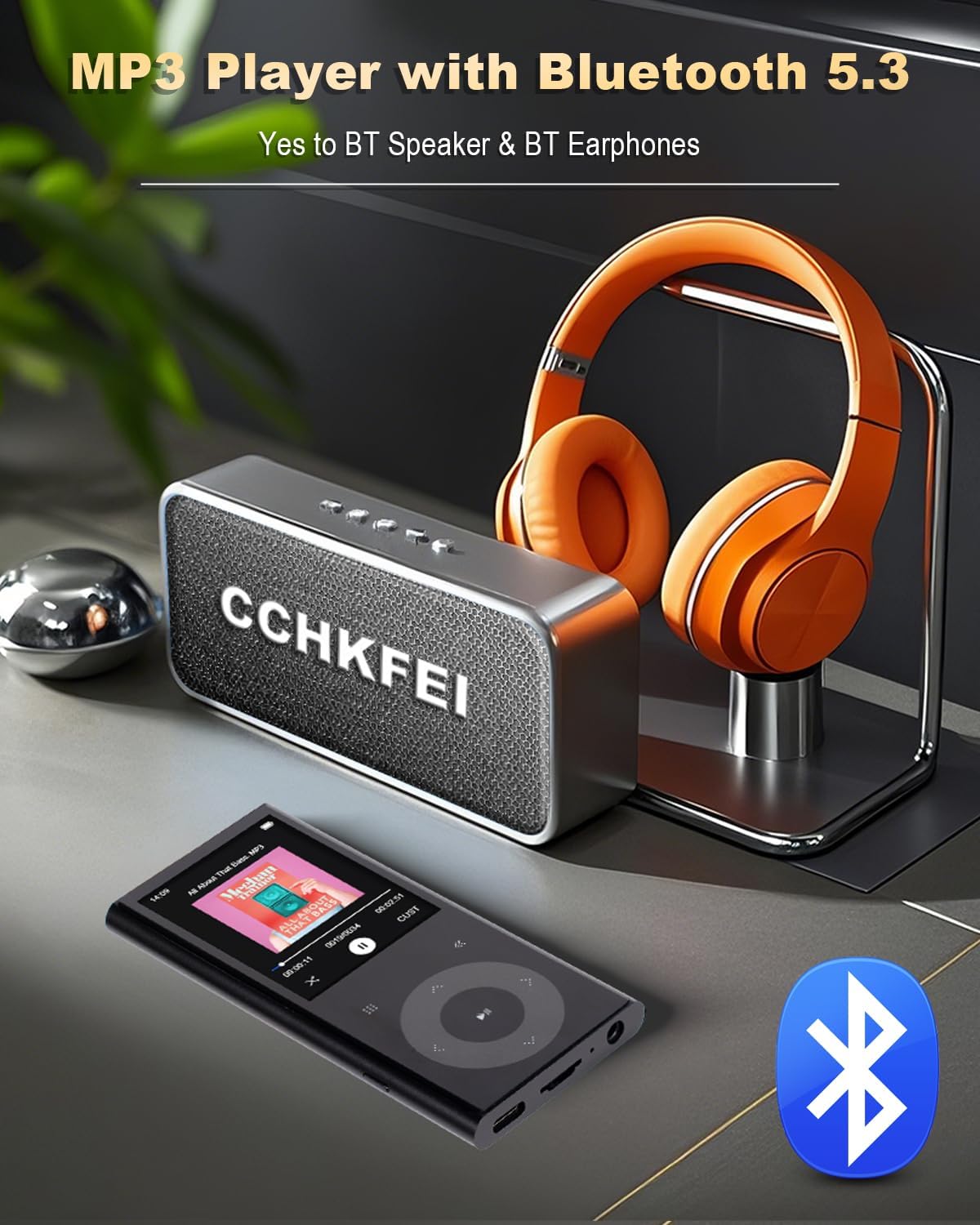 CCHKFEI 64GB MP3 2.4" MP3 MP3 128GB Player with Bluetooth Screen Hi-Fi Lossless Sound Bluetooth Player Built-in Speaker
