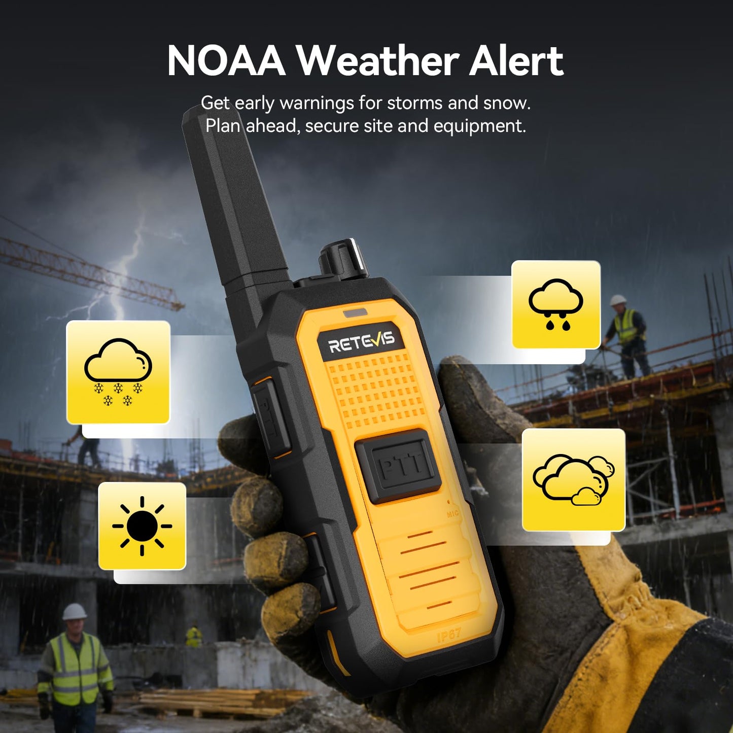 Retevis RB48A Industrial Waterproof Walkie Talkies Long Range, Heavy Duty FRS Two Way Radios Rechargeable, IP67, Large PTT, Noise Reduction, 1000mW Speaker, 23-Hour, with Gang Charger(6 Pack)