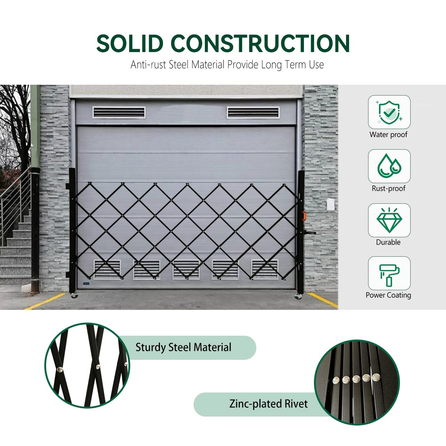 LTSEAME Folding Security Gate with Lockable Scissor Design and 360° Swivel Casters Outdoor Barricade for Entry Security, Garage, Warehouse, and Pool Areas (75“Wx75 H)