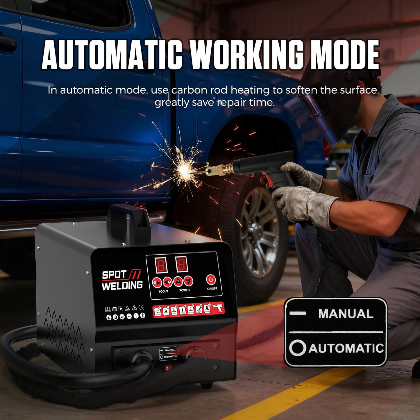 Spot Welder Dent Puller Kit,4200A Auto Body Spot Welding Machine with Manual/Automatic & 7 Welding Modes,Stud Welder for Car, Truck Dent Repair (110V 3500W)