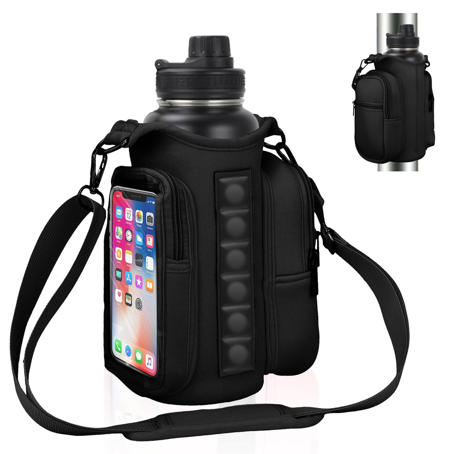 TOUGHMATE Magnetic Gym Bags for Men & Women with Adjustable Strap, Small Magnet Bag Company Water Bottle Holder with Phone Pocket for Travel, Work, Sports, Black