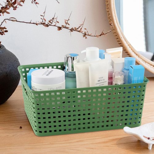Medium Plastic Baskets - Woven Storage Organizers for Home | Set of 4