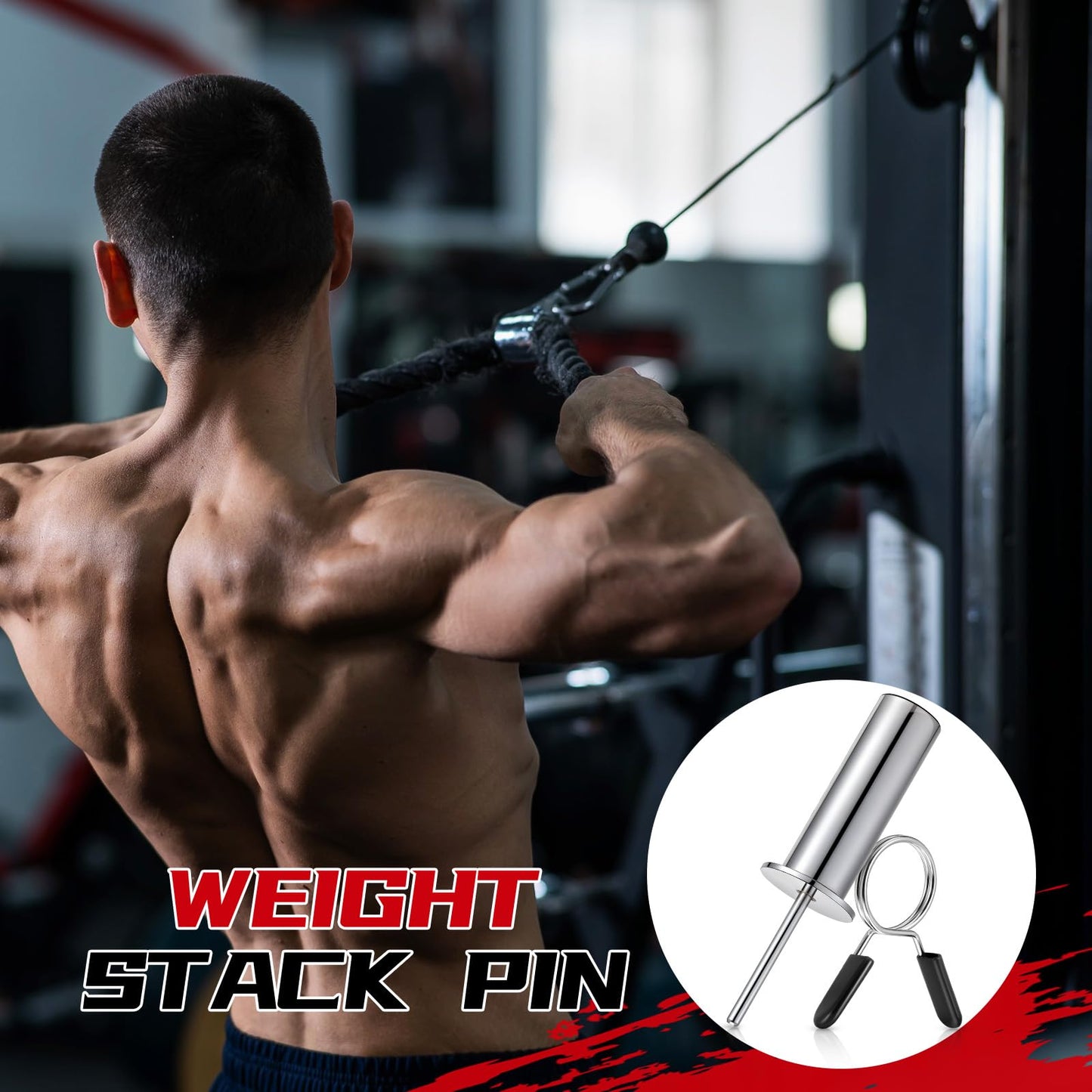 Lasnten 2 Pcs Weight Stack Pin Extender Gym Pin with Spring Clip Collar for 2 Inch Weight Plate Cable Strength Exercise Machine Gym Training Home Fitness Equipment (Silver)