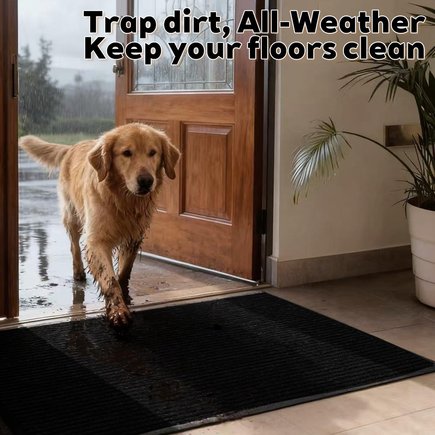 Commercial Runner Rug, 4'x10' Heavy Duty Industrial Door Mat for High Traffic Entrance, Large Non-Slip Waterproof Rubber Welcome Carpet for Hallway Entryway Business Office, Black 120"x48"