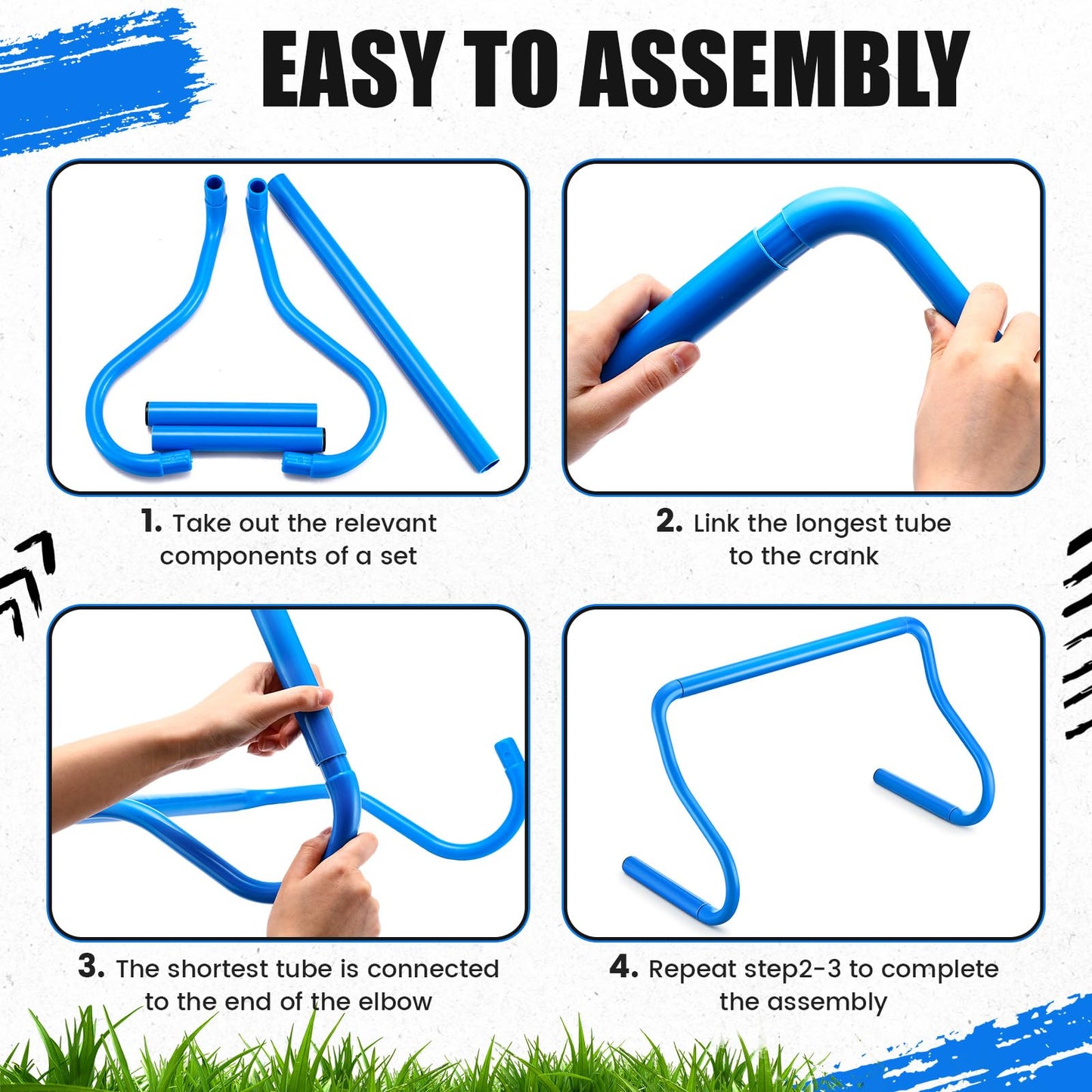 Seenelling 16 Pcs 12" Speed Agility Training Hurdles Large Size Detachable Agility Hurdles Hurdles Training Equipment Set for Athletes Soccer Basketball(Blue)