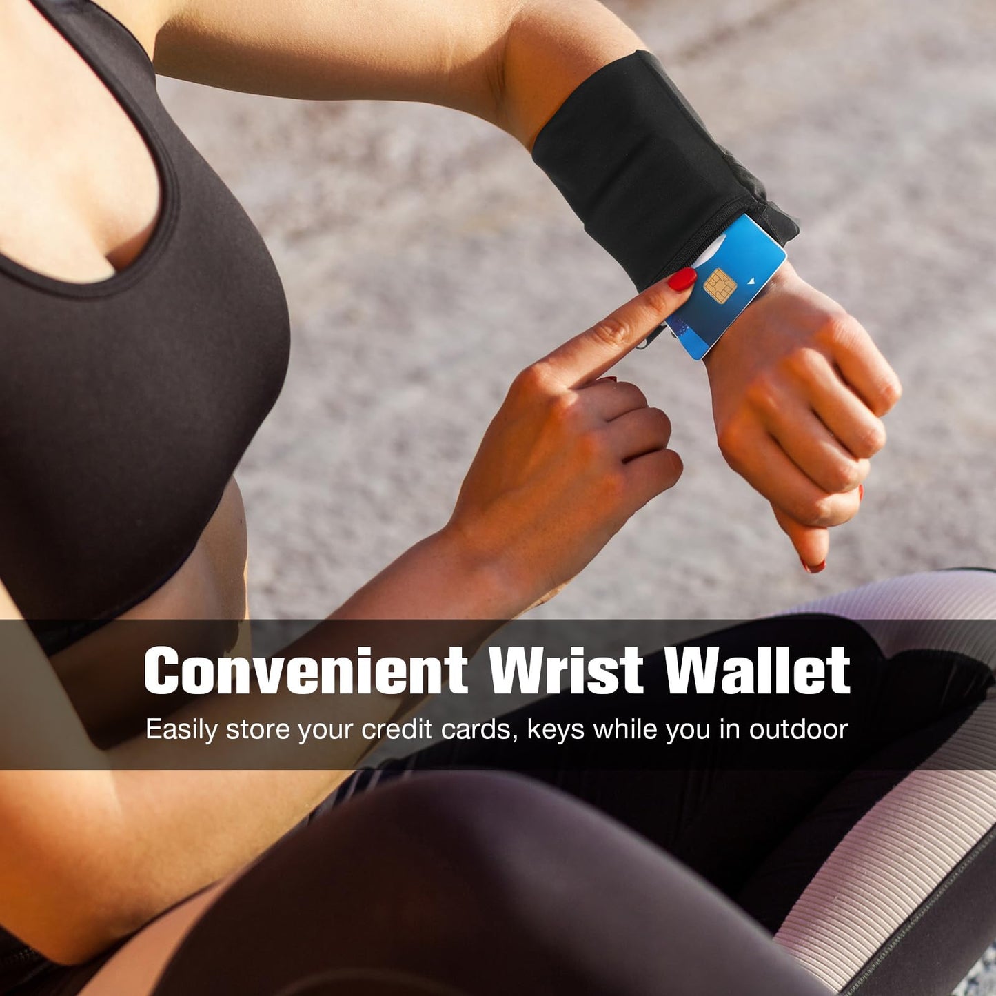 Honoson 5 Pcs Wrist Wallet for Women Men, Zipper Wrist Pouch Running Wallet Wristband Sweatband, 2 Pockets, Spandex, Large, Dark Colors for Running, Walking, Hiking, Jogging, Travel