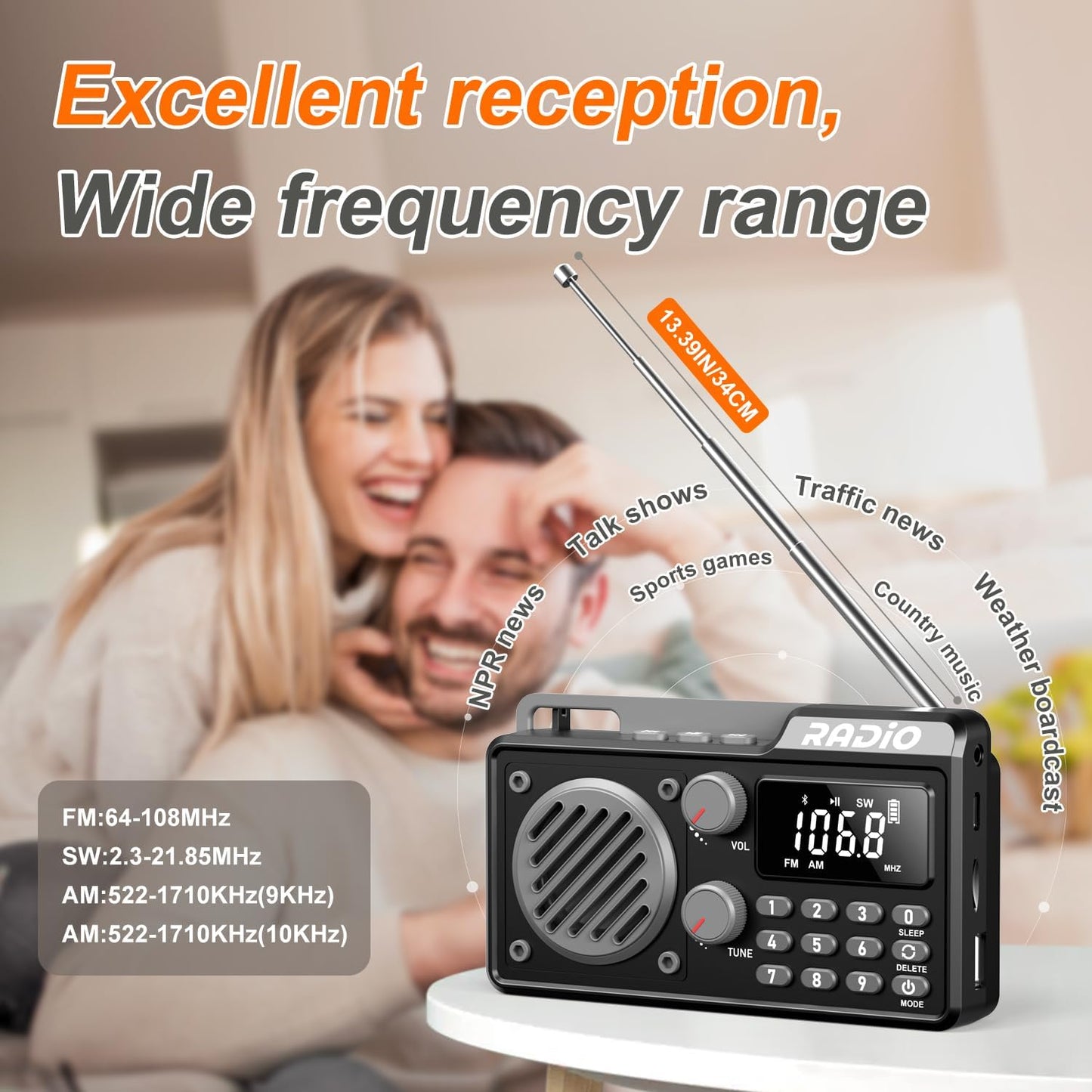 kamapulo 1500mAh Portable Radio AM FM Rechargeable with Best Reception, Transistor shortwave Radio Wireless Bluetooth