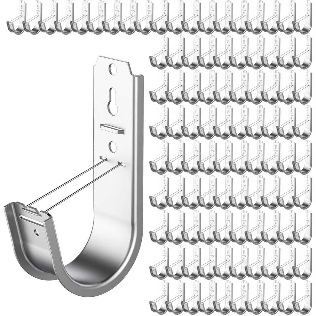 IRENPORU 100 Pack 2 Inch Cable Support J Hook Wall Mount J Hook with Retainer Clip, Galvanized Steel for Cable Management & Organization Solution