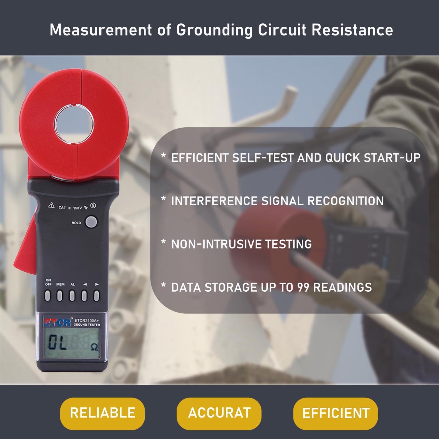 ETCR ETCR2100A+ Digital Clamp Ground Earth Resistance Meter Tester 0.01-200Ω