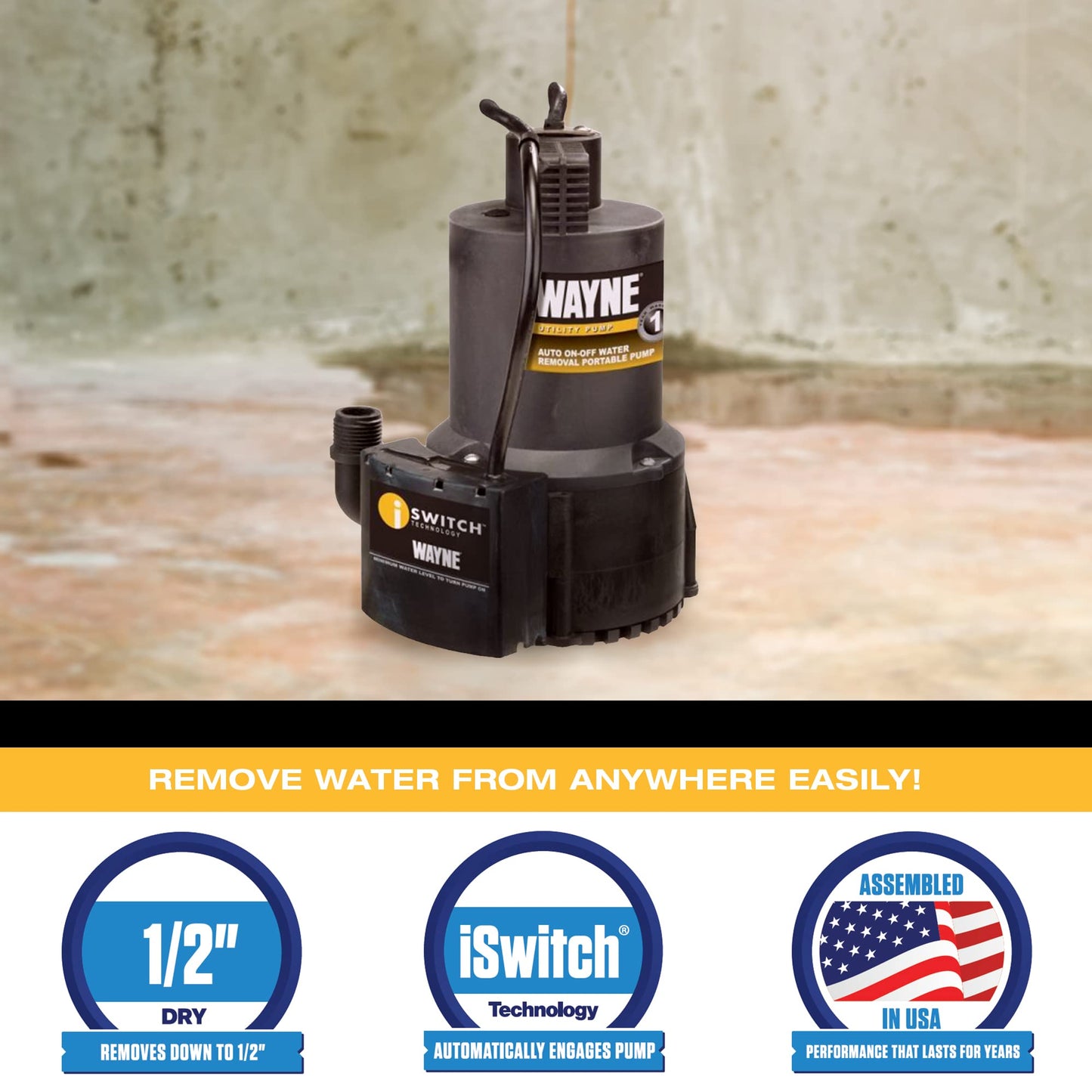 WAYNE EEAUP250 1/4 HP Reinforced Thermoplastic Submersible Multi-Use Pump, Black