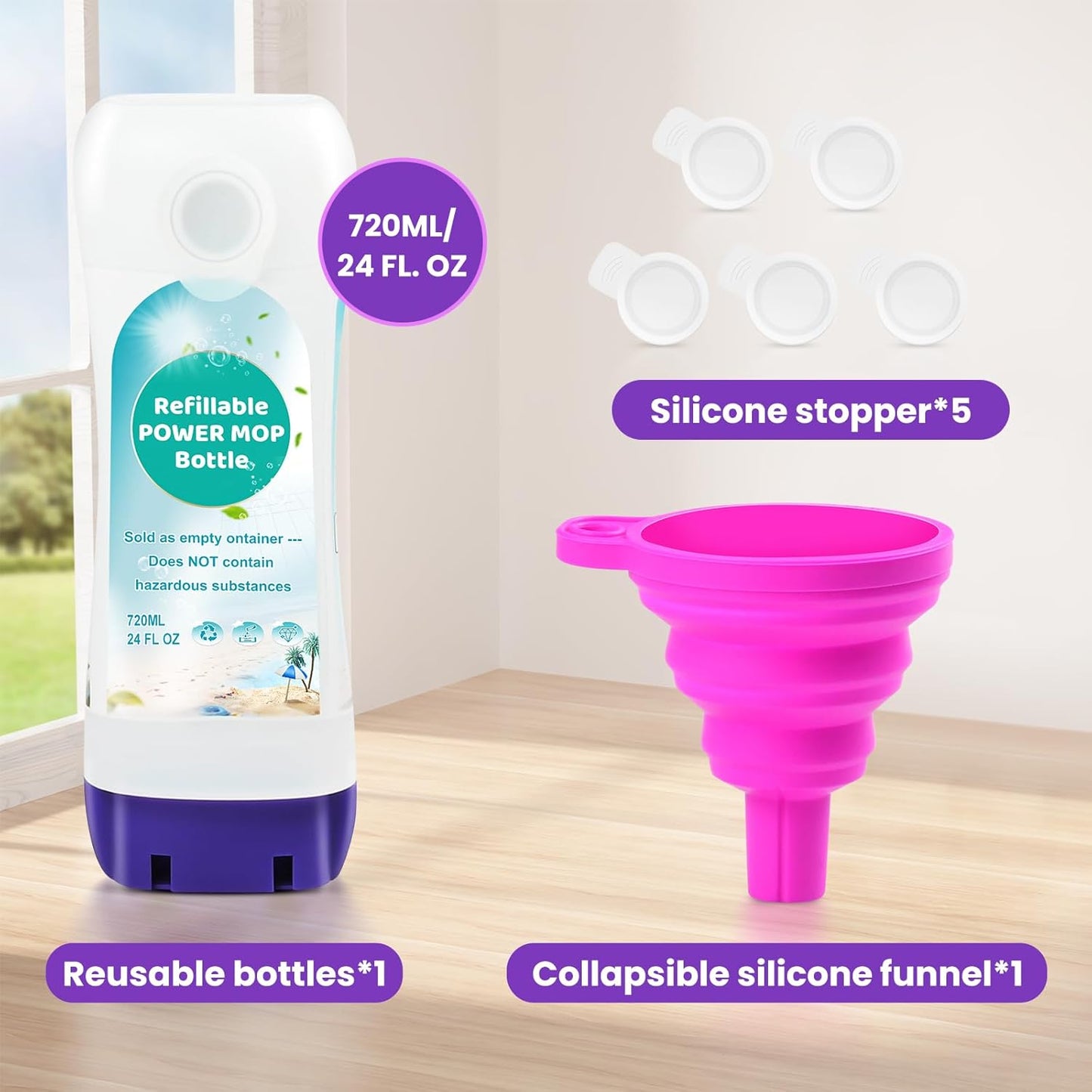 Skiennix Refillable Solution Bottle - 720ML Leak-Proof Cleaner Container | Universal Fit for Swiffer Power Mop