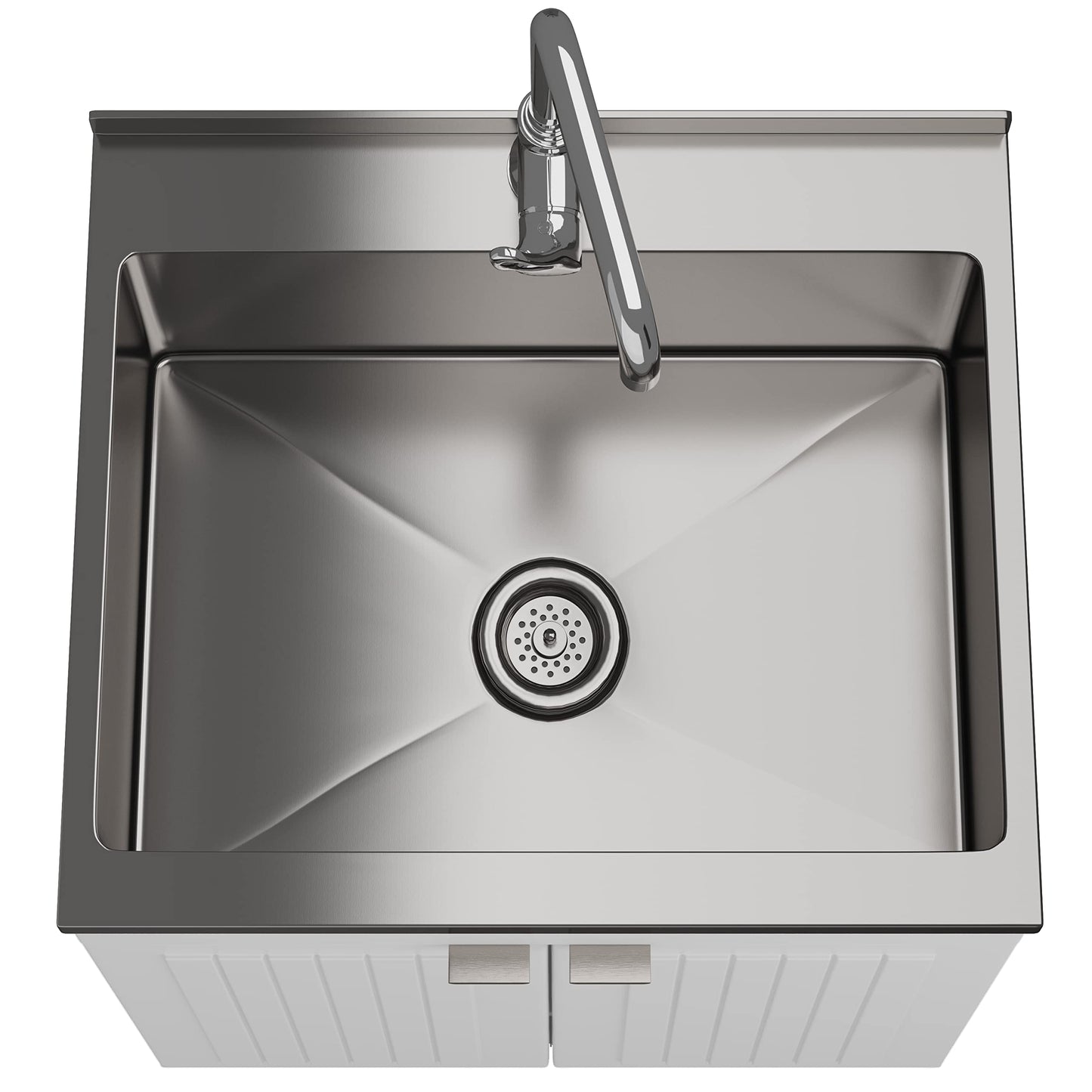 SIMPLIHOME Murphy All-in-One 24 inch Wide Utility Sink and Laundry Cabinet in Pure White Finish, Transitional Stainless Steel Sink Cabinet for Laundry Rooms with High-Arch Chrome Faucet and Storage
