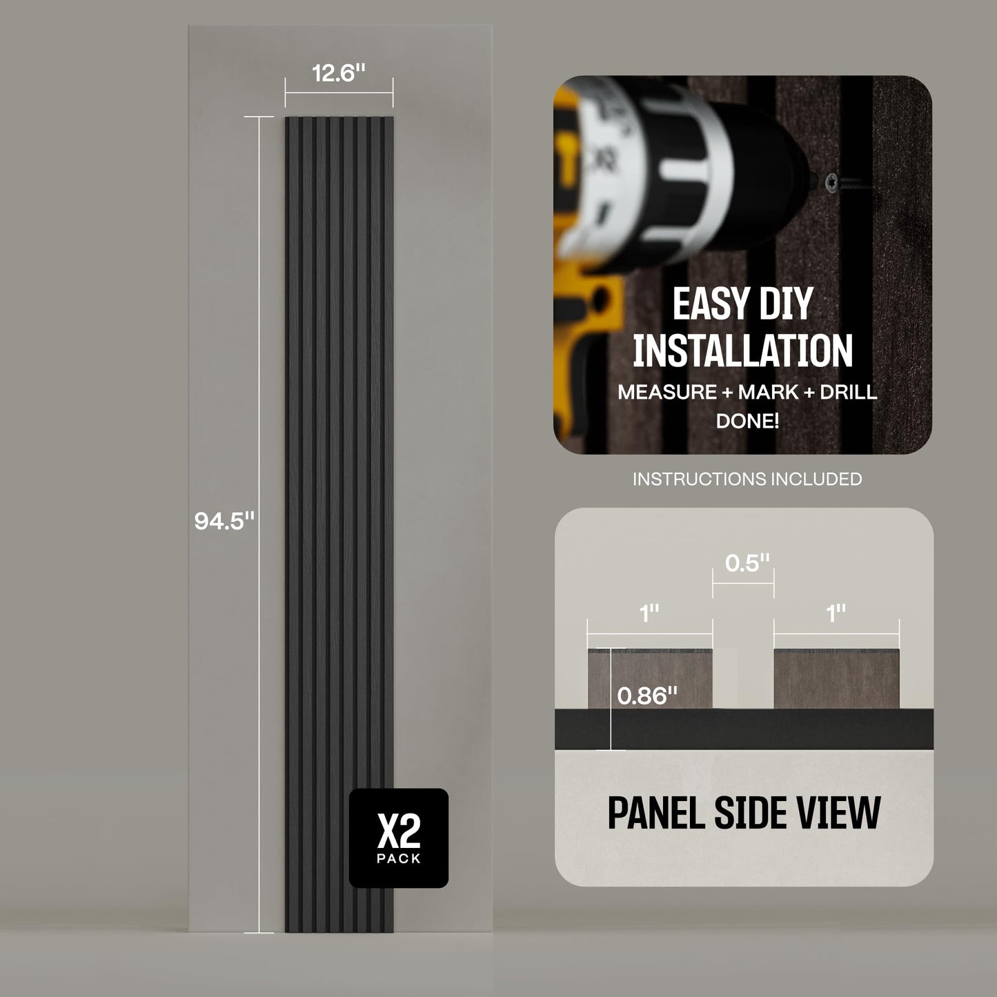 2-Pack Acoustic Wall Panels - Wood Slat Wall Decor - Soundproof Panels