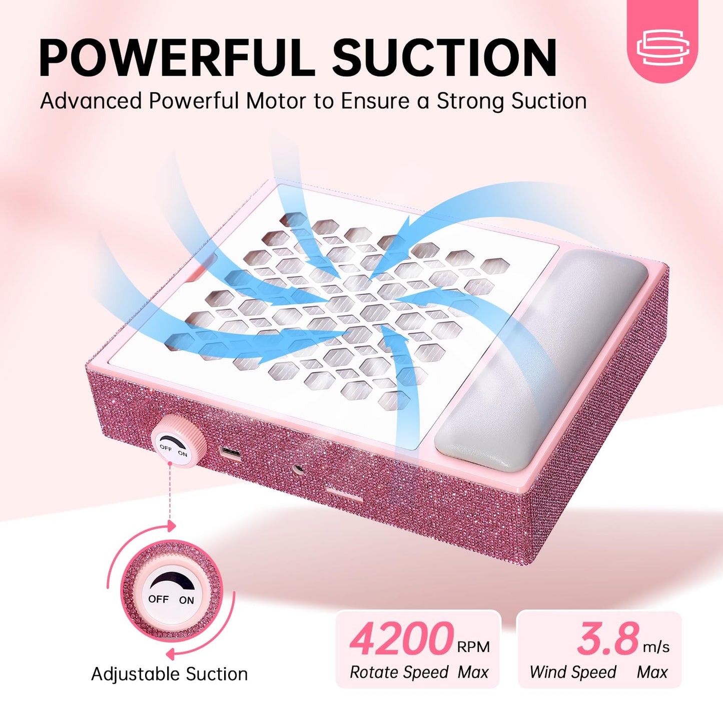 CHRISTINE SHELLY UV LED 96W Nail Lamp Gel Polish Light with 4 Timer Setting Plug-in Quick Dry Curing Lamp Pink & Nail Dust Collector Reusable Filters Powerful Vacuum Fan with Hand Pillow Pink