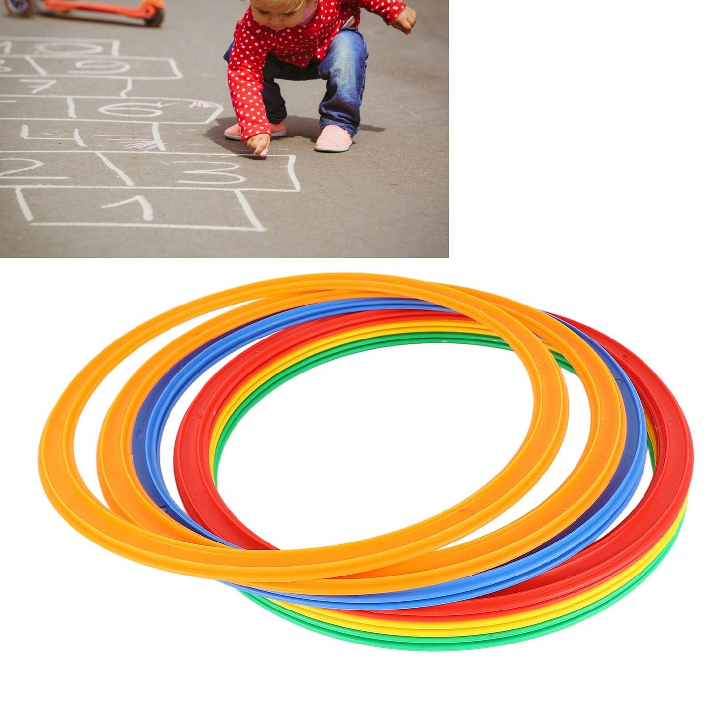 NOENNULL Hopscotch Rings, 10PCS Plastic Round Hoops with 10 Connectors for Toddlers Gross Motor Skills, 11 Inch Indoor Outdoor Agility Rings for Kids Playground Obstacle Course