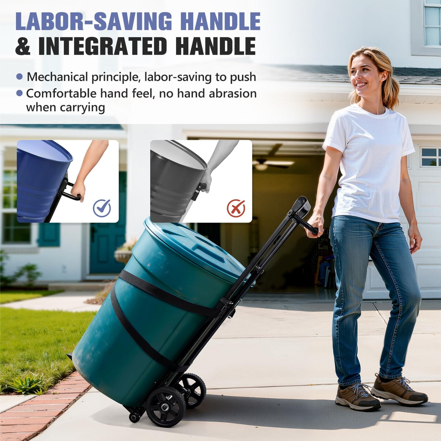 KEDSUM 55 Gallon Drum Dolly, Plant Dolly with Wheels, Heavy Duty Oil Drum Trolley with Adjustable Eagle Beak Fixation & Strap, Ideal for Oil Barrel & Plant Pots Use, Height 47.2 inch, Easy to Fold