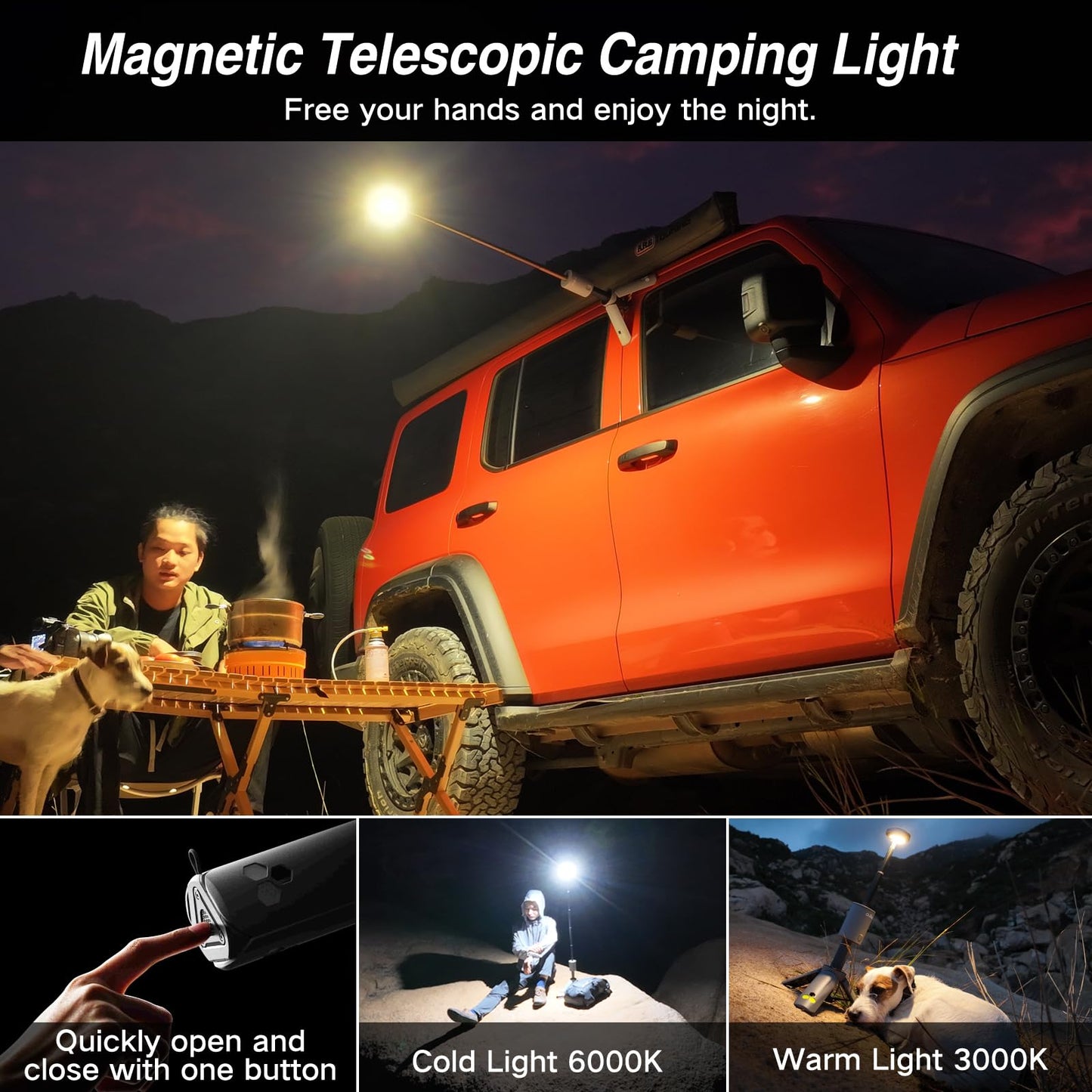 Outask Camping Light Telescopic, Collapsible Magnetic Camping Lantern with 12000mAh Battery, Telescoping IPX6/IPX7 Waterproof Flashlights, Camping Lamp for Emergency, Camping, Hiking (Military Green)