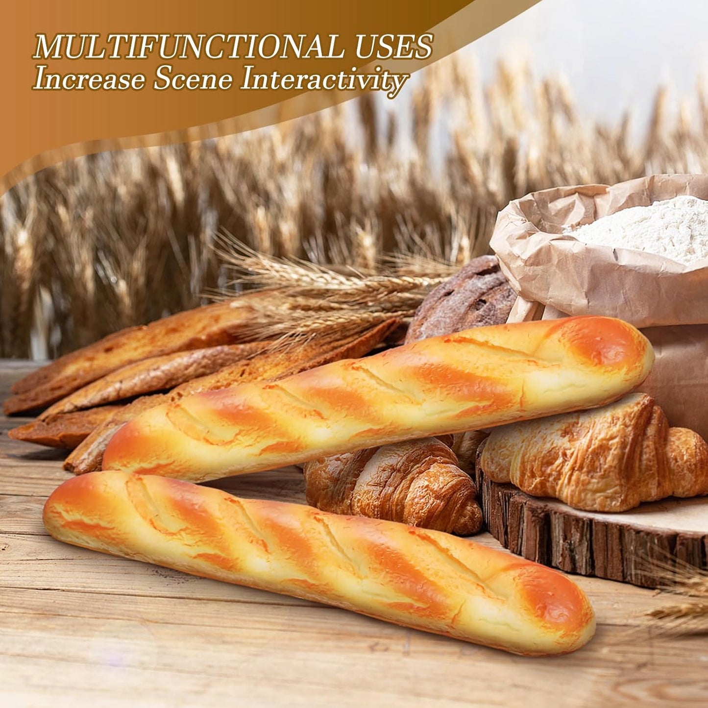 2-Pack 13.58In jojofuny Artificial French Baguette Realistic Pu Fake Bread Loaves for Kitchen Decoration Bakery Display
