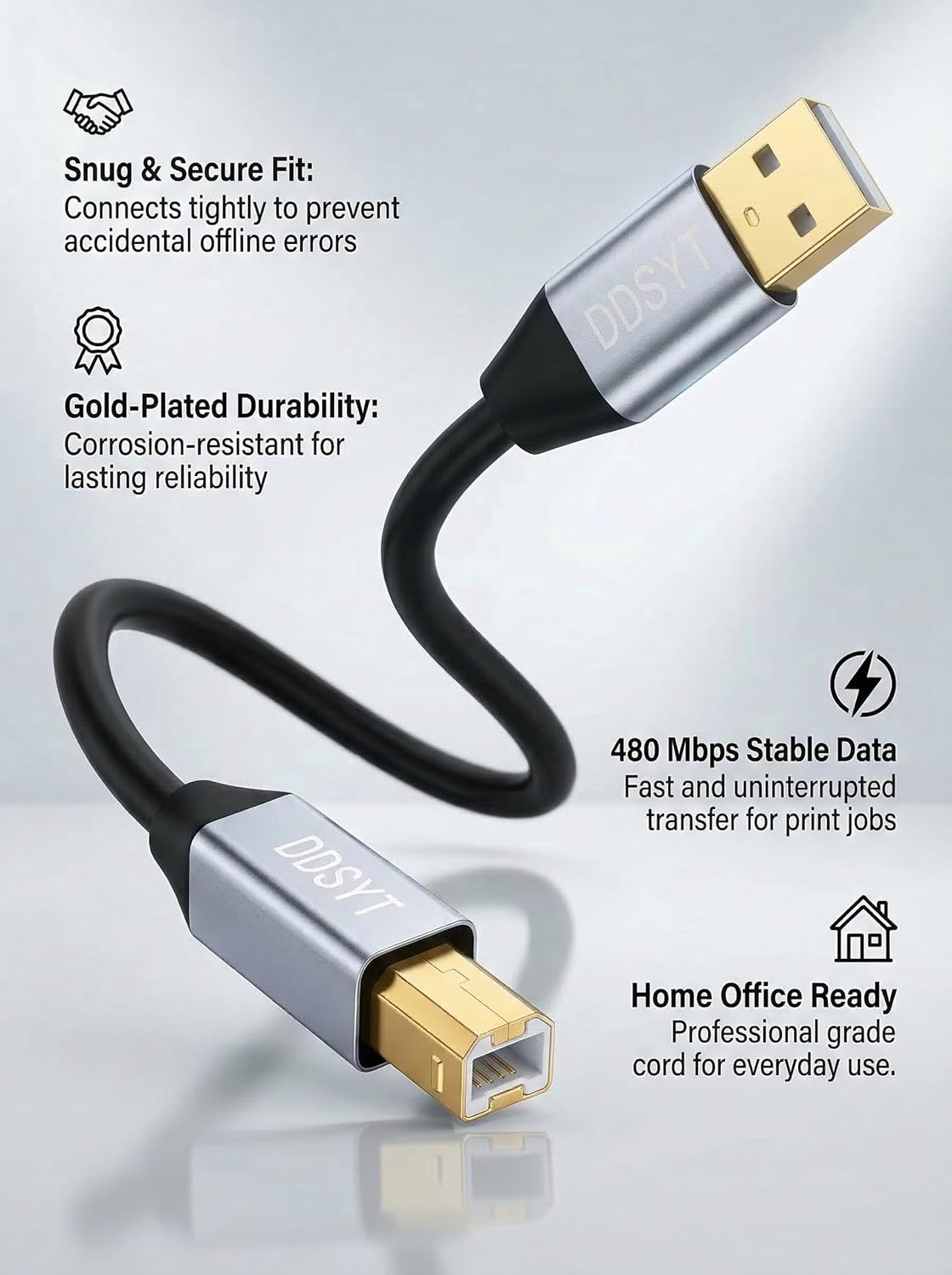 DDSYT 20 2.0 Setup FT USB Printer Cable Gold Plated USB A to B Cord for Long Distance Home Office Compatible with HP