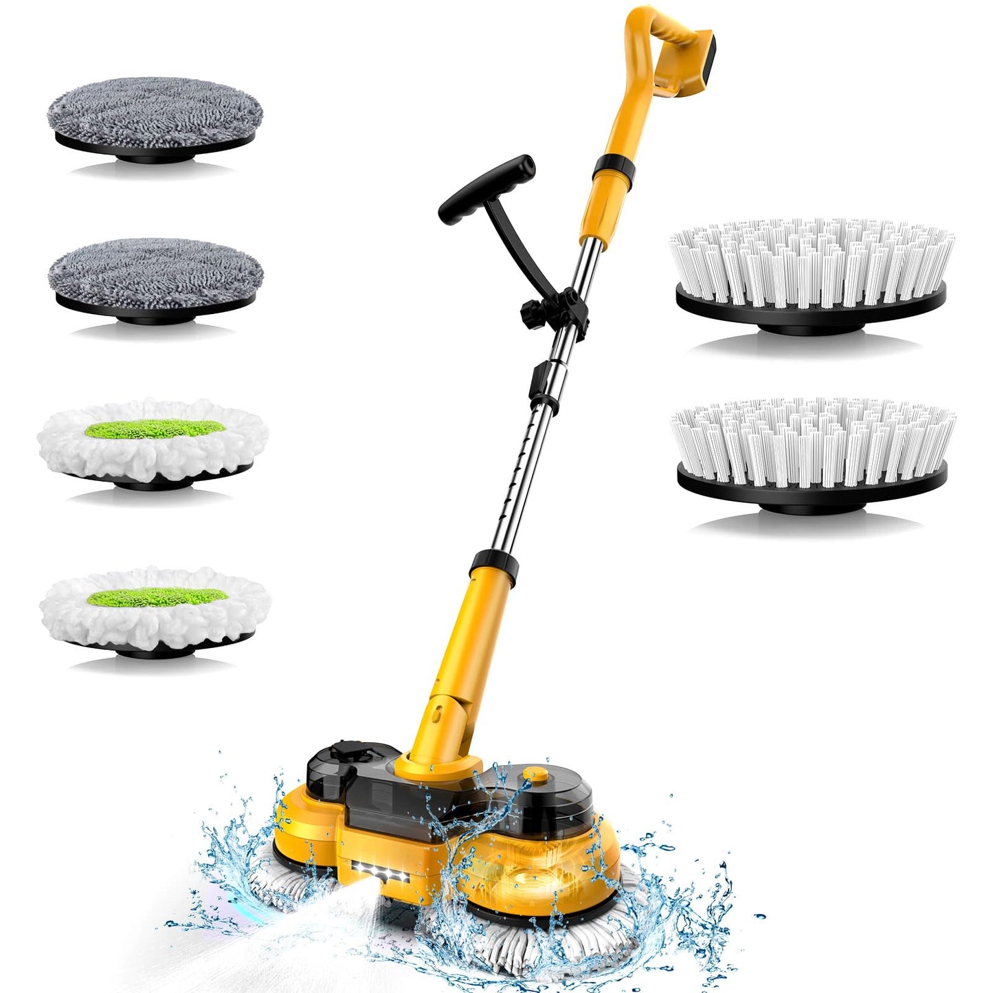 Cordless Electric Mop for Dewalt 20V Battery (NO Battery), 2 in 1 Spin Mop & Floor Scrubber Machine with LED Light & Water Spray, 800 RPM Electric Mops for Floor Cleaning, Hardwood,Tile (White)