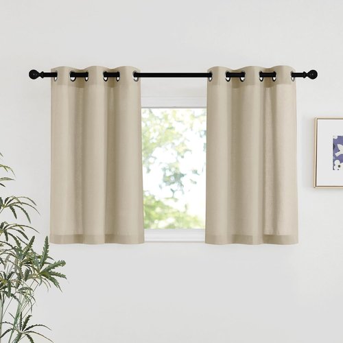NICETOWN Angora Linen Kitchen Window Curtains - Thick Light Filtering Short Treatments, W34 x L36, 2 Panels