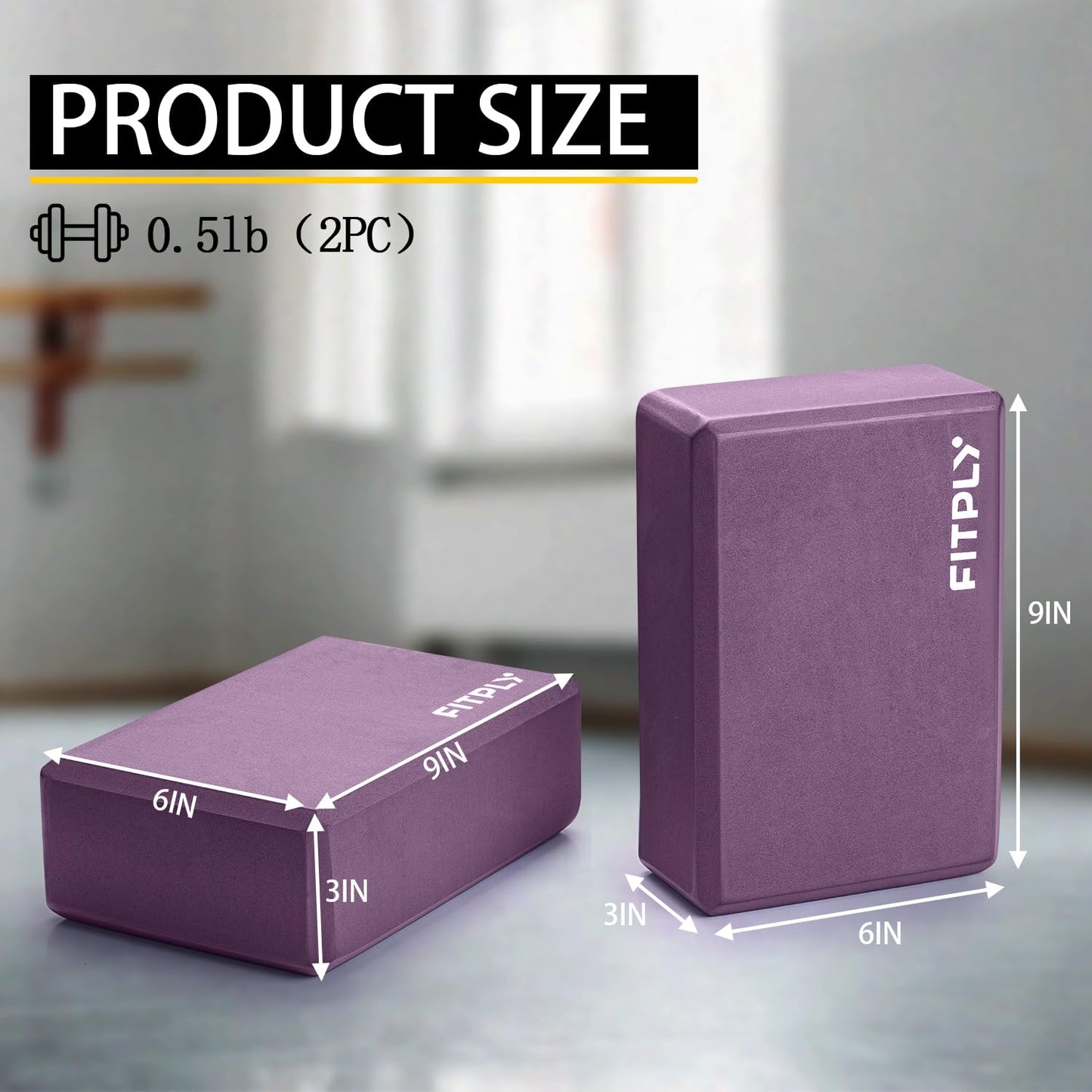 Fitply Yoga Blocks 2 Pack - Non-Slip Yoga Brick & Foam Blocks Yoga Set, High-Density Pilates Block for Stretching, Meditation, and Exercise Blocks Foam, Ideal for Deep Poses