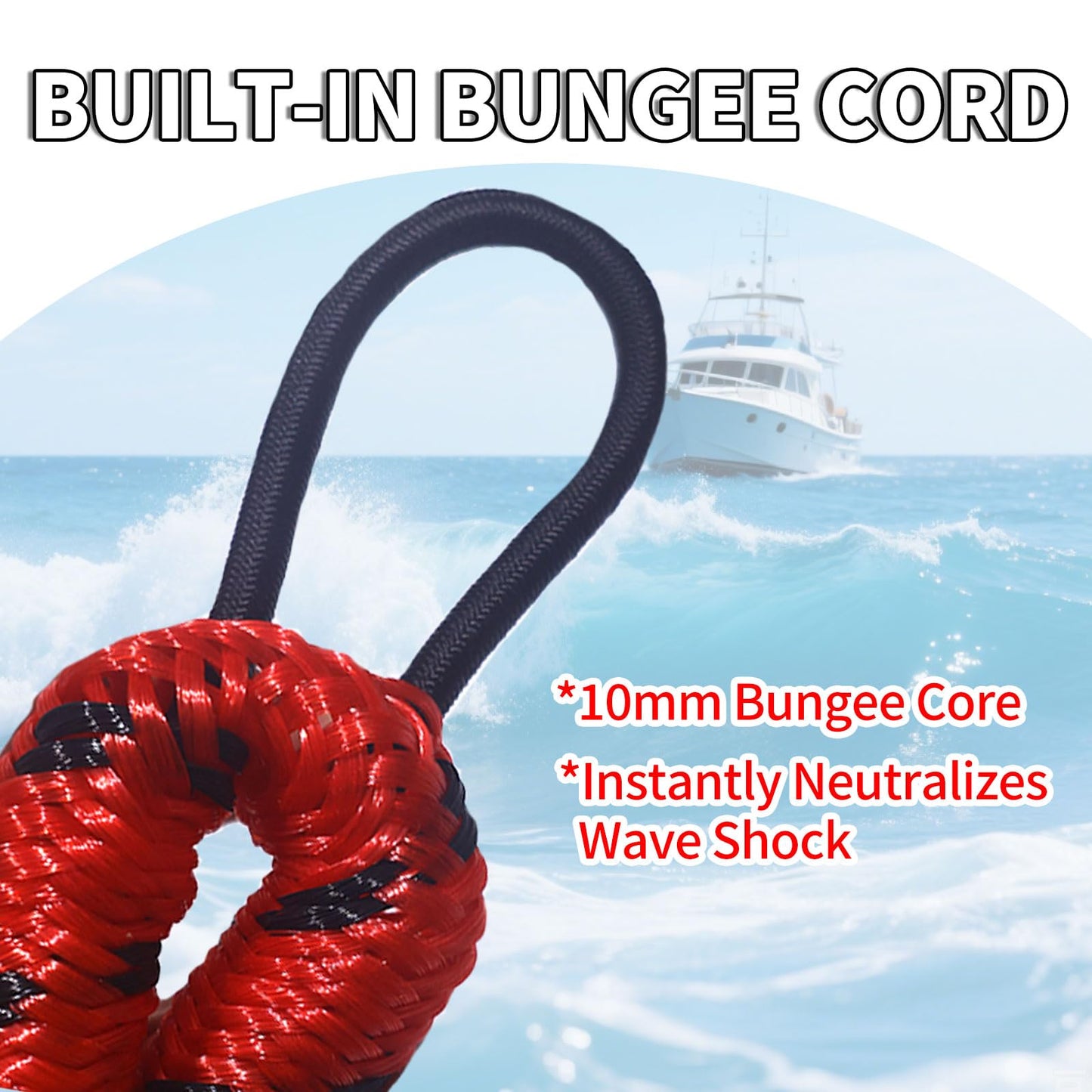 3FT Bungee Dock Line for Boats with Loops – Connect or Secure Docking for Small & Medium Sized Boats Like Kayak,PWC, Canoe, Bass Boat, Jon Boat, Boat Fender Lines (Red&Black)