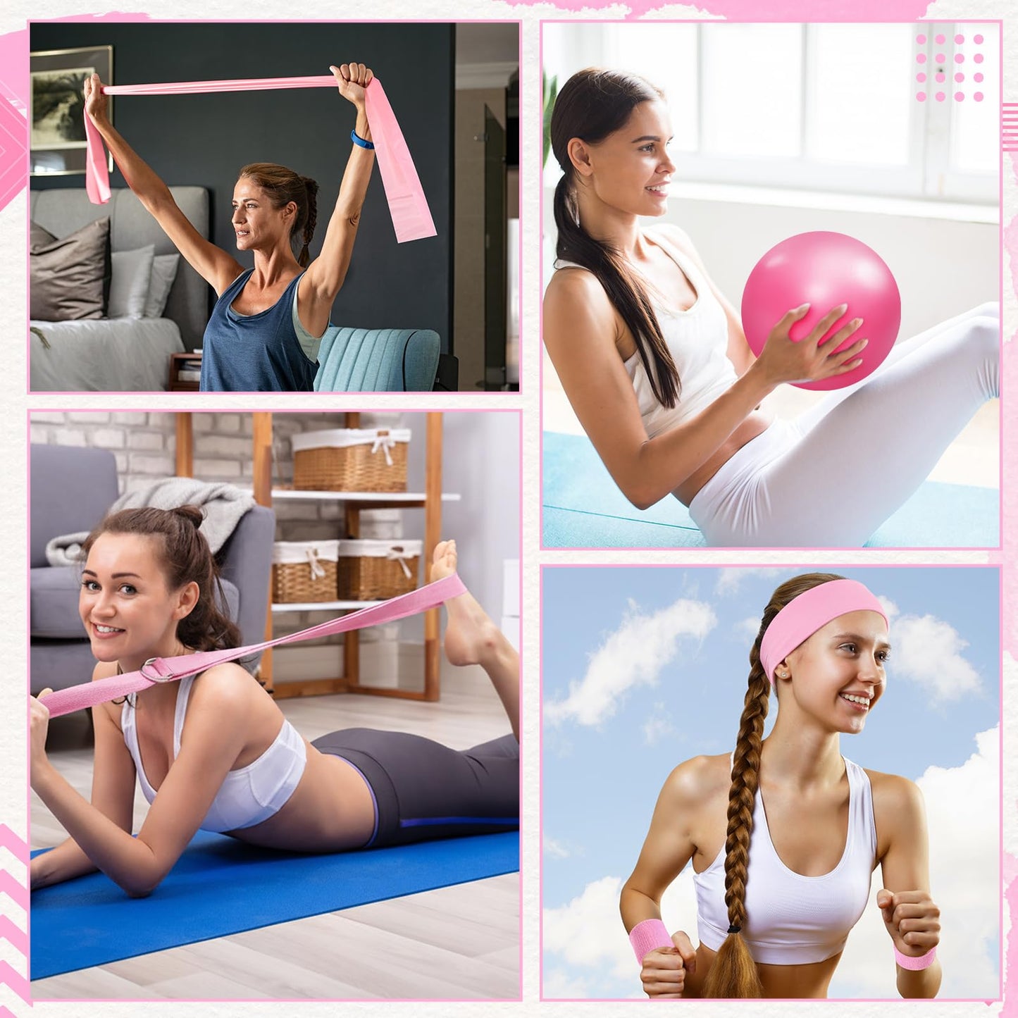 LaRandom Pilates Bar Kit with Resistance Bands Multifunctional Pilates Bar with Metal Adjustment Buckle Portable Storage Bag Yoga Essentials Kit Exercise Equipment for Home Women Gym Workout(Pink)