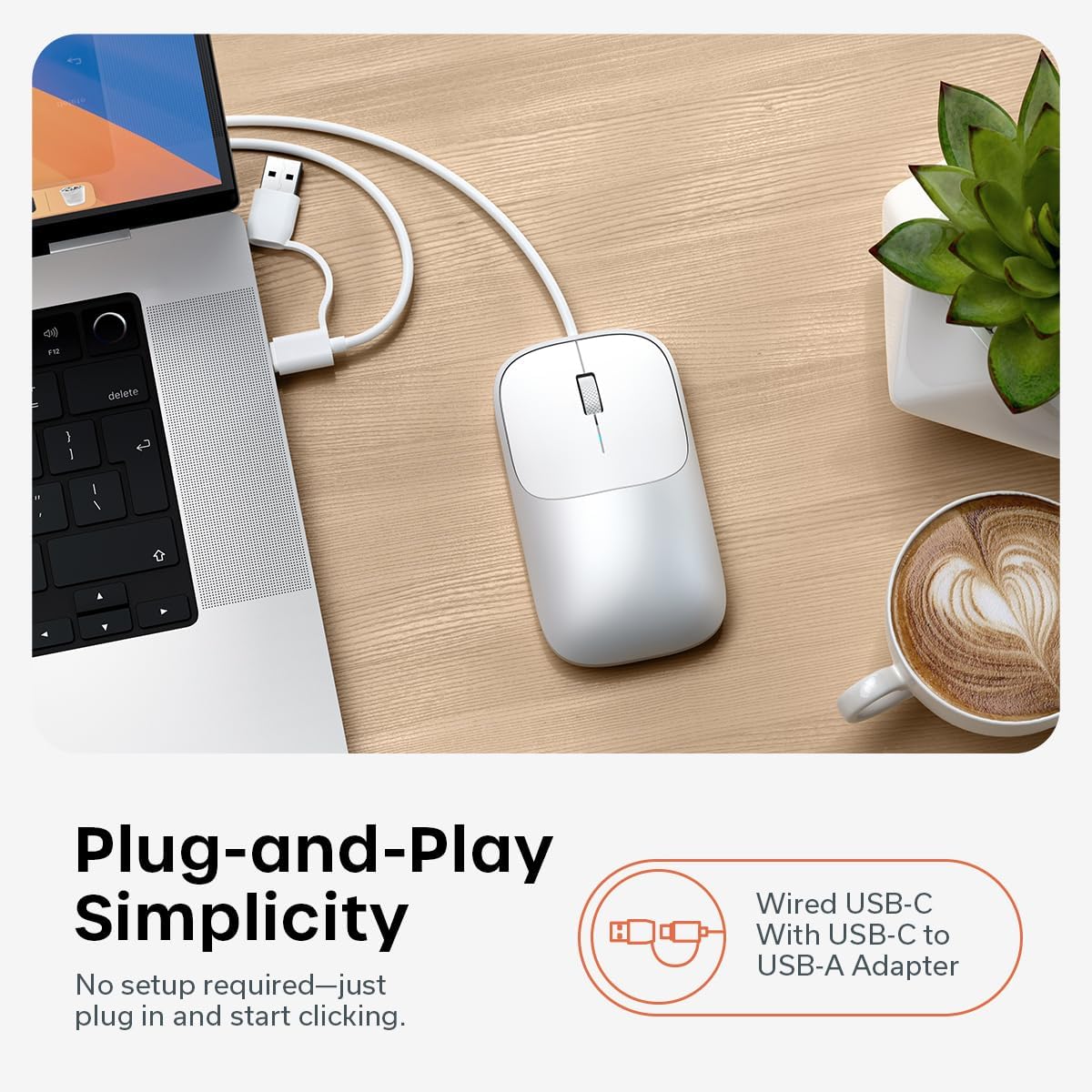 Satechi Setups, Slim LX Wired Mouse, Aluminum Design with USB-C Connectivity, Quiet Click Performance, Designed for Mac