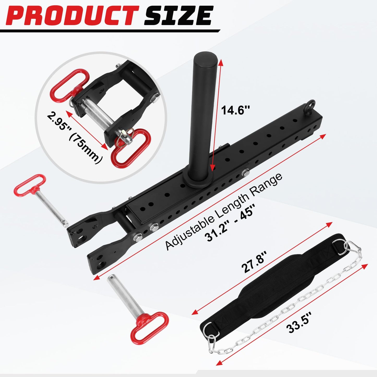 Betollo Belt Squat Attachment, 1100 lbs Weight Capacity, Fit All Racks-Universal Belt Squat System, Adjustable Length, No Assembly Required - Best Choice for Squat, Belt Included