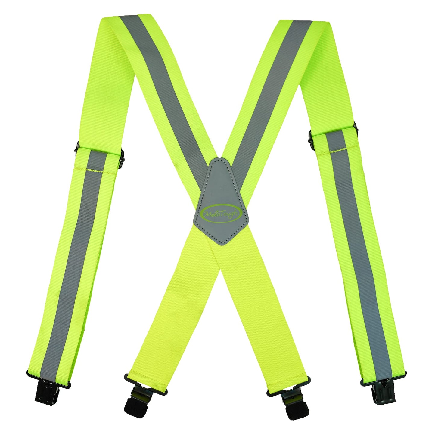 MELOTOUGH 2 Inch Work Suspenders | Reflective Safety Suspenders Tool Belt Support & Elastic Straps for Construction (Reflective Green)‌