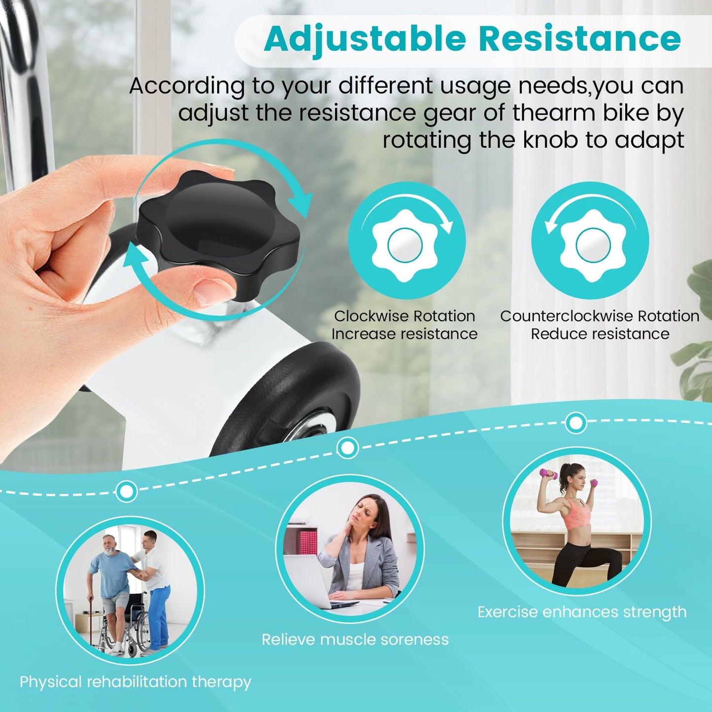 Arm Bike for Physical Therapy with Anti Slip, Desktop Clamp Design, Adjustable Resistance Exerciser for Arm and Shoulder Workout, Suitable for Tabletops 0.4-1.95 in Thick