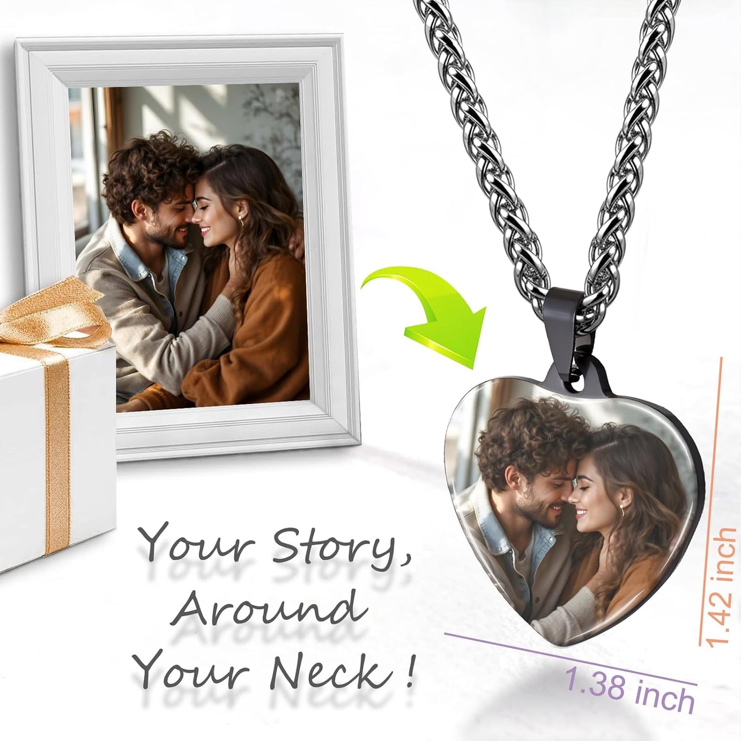 Skiennix Personalized Photo Necklace - Custom Engraved Jewelry for Men & Women | Memorial Gift