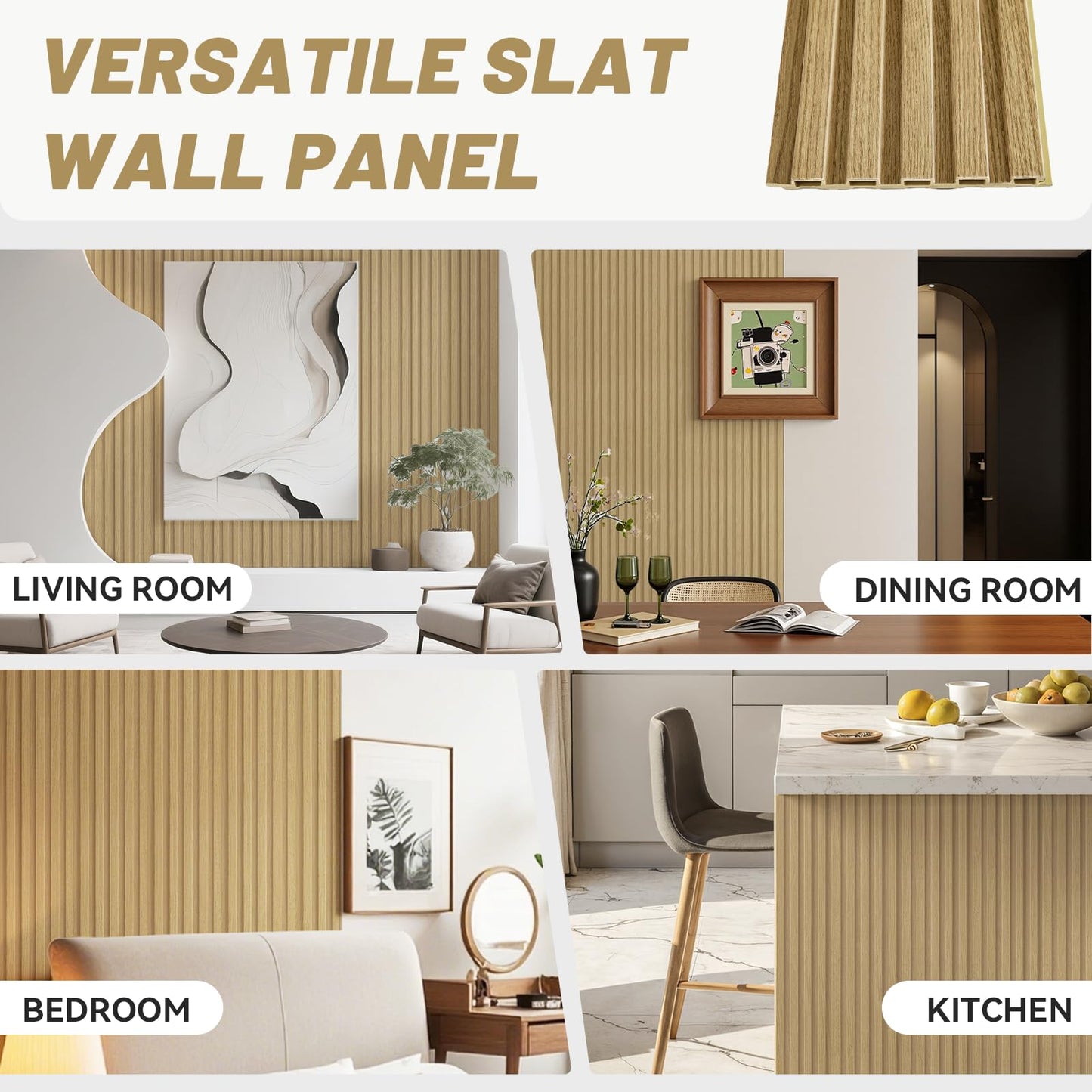 Tepanecov WPC Slat Wall Paneling, 8-Pack Wood 3D Wall Panels for Interior Wall Decor, TV Background, Living Room, 94.5 x 6 in (Oak)