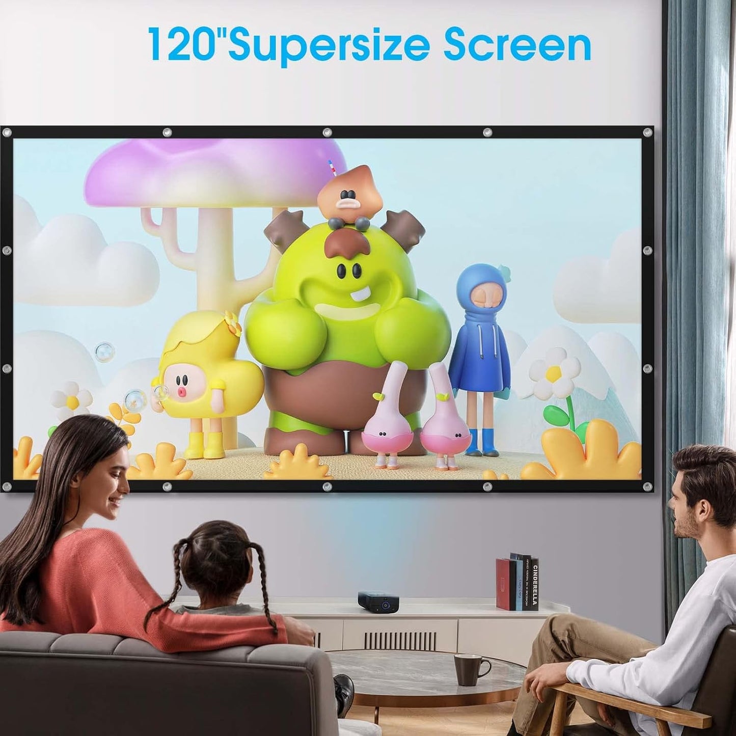 Frocopo 120 inch 16:9 Projector Screen, Foldable Anti-Crease Portable Projection Movies Screens, Double Sided Washable