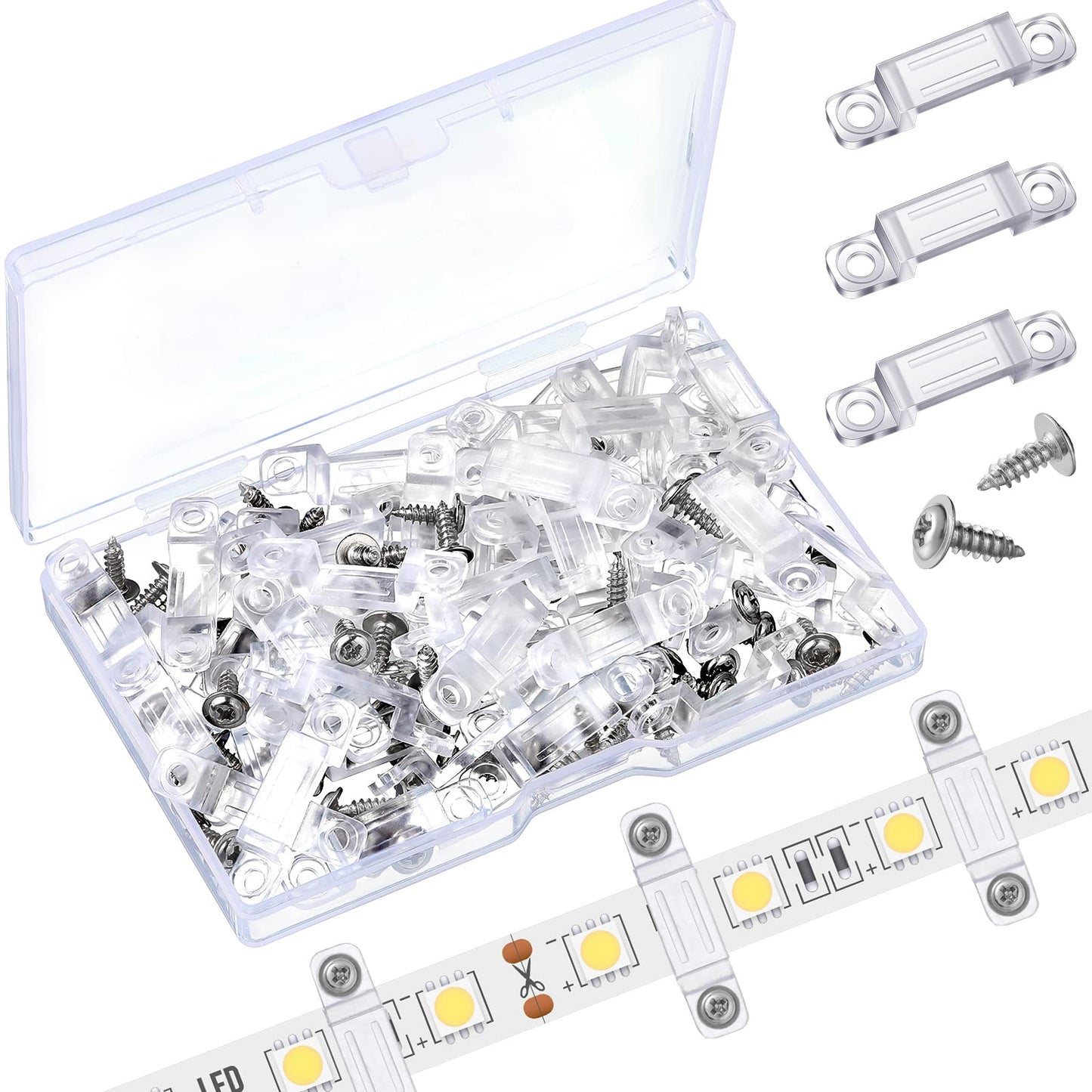 Qunclay 600 Pcs LED Light Strip Clips Clear Strip Light Mounting Brackets LED Holder Clamp Outdoor with Screws 12 mm Wide for Holidays Party Decor Ip67/68