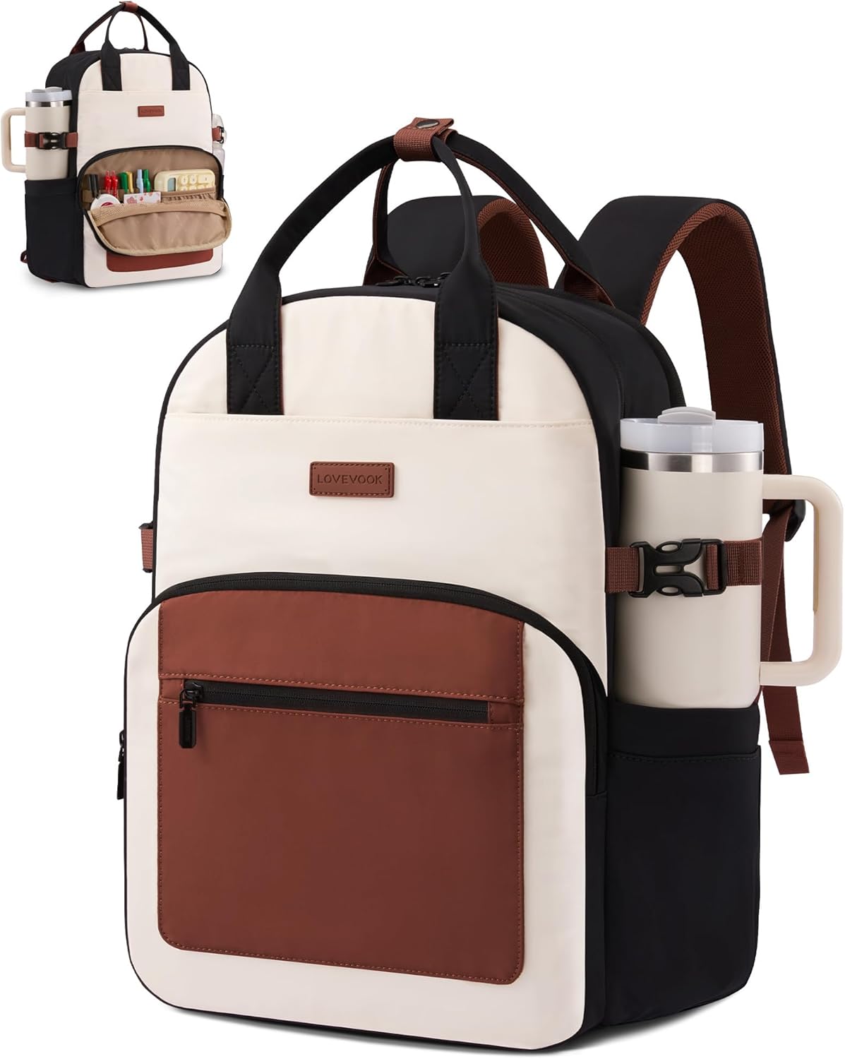 Backpack Backpack Backpack, 17Inch LOVEVOOK Laptop for Women - Stylish Work with Large Cup Holder, Waterproof College
