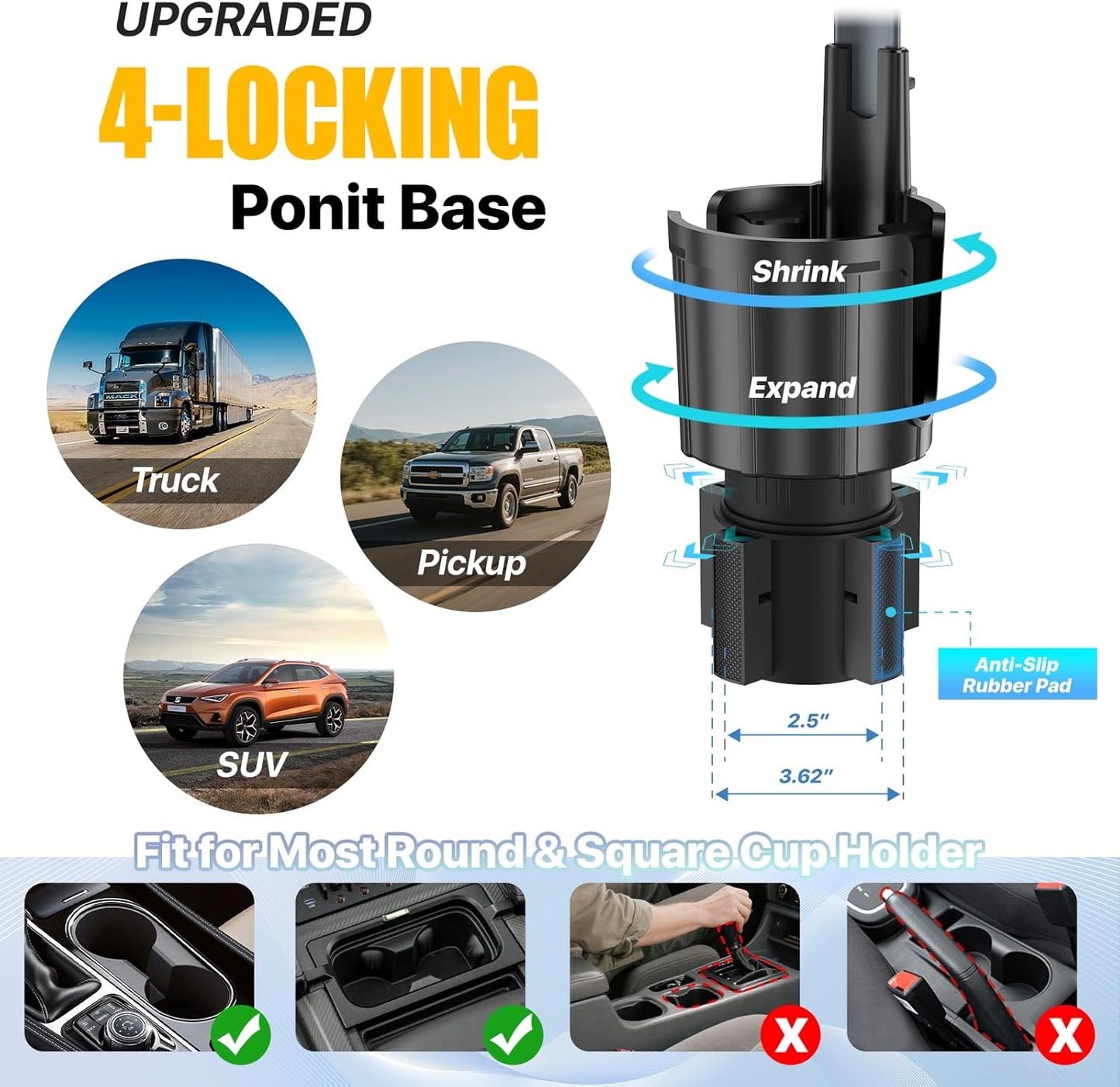 AKREDERY 2-in-1 Car Phone Mount with Cup Holder Expander - Upgraded Anti-Shake Cup Phone Holder for SUVS Trucks