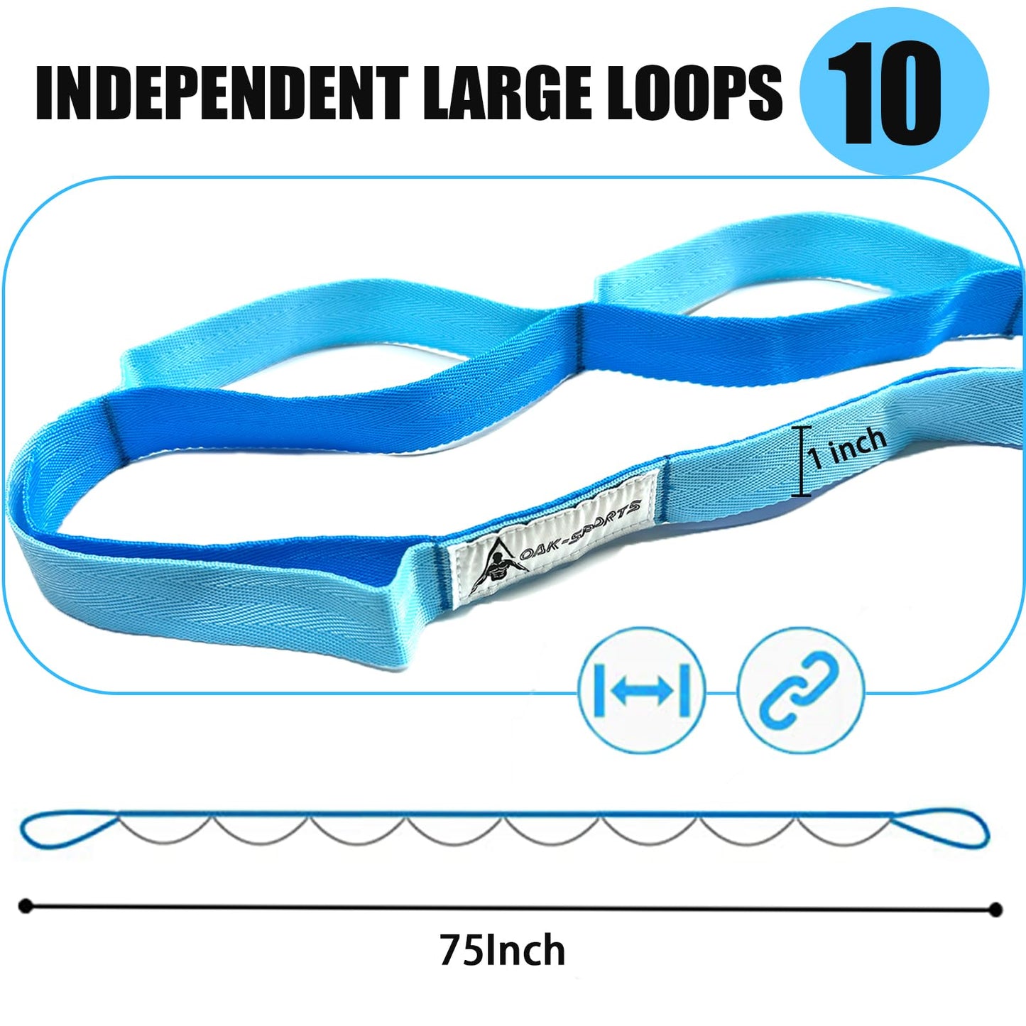 Stretching Strap Yoga Strap with Loops, Stretch Straps for Physical Therapy, Non-Elastic Exercise Strap for Pilates, Dance and Gymnastics with Workout Guide (Blue/Light Blue)