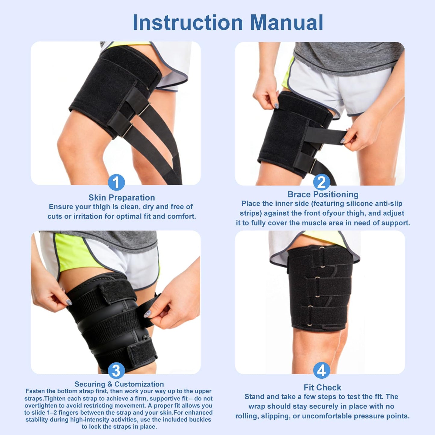 SportEmblema 2026 Upgraded Thigh Compression Sleeve for Men & Women, Sturdier Non-Slip Hamstring Compression Wrap for Quad & Leg Support, Hook and Loop Thigh Brace for Pulled Muscle, Fits 16"-24"-Skin