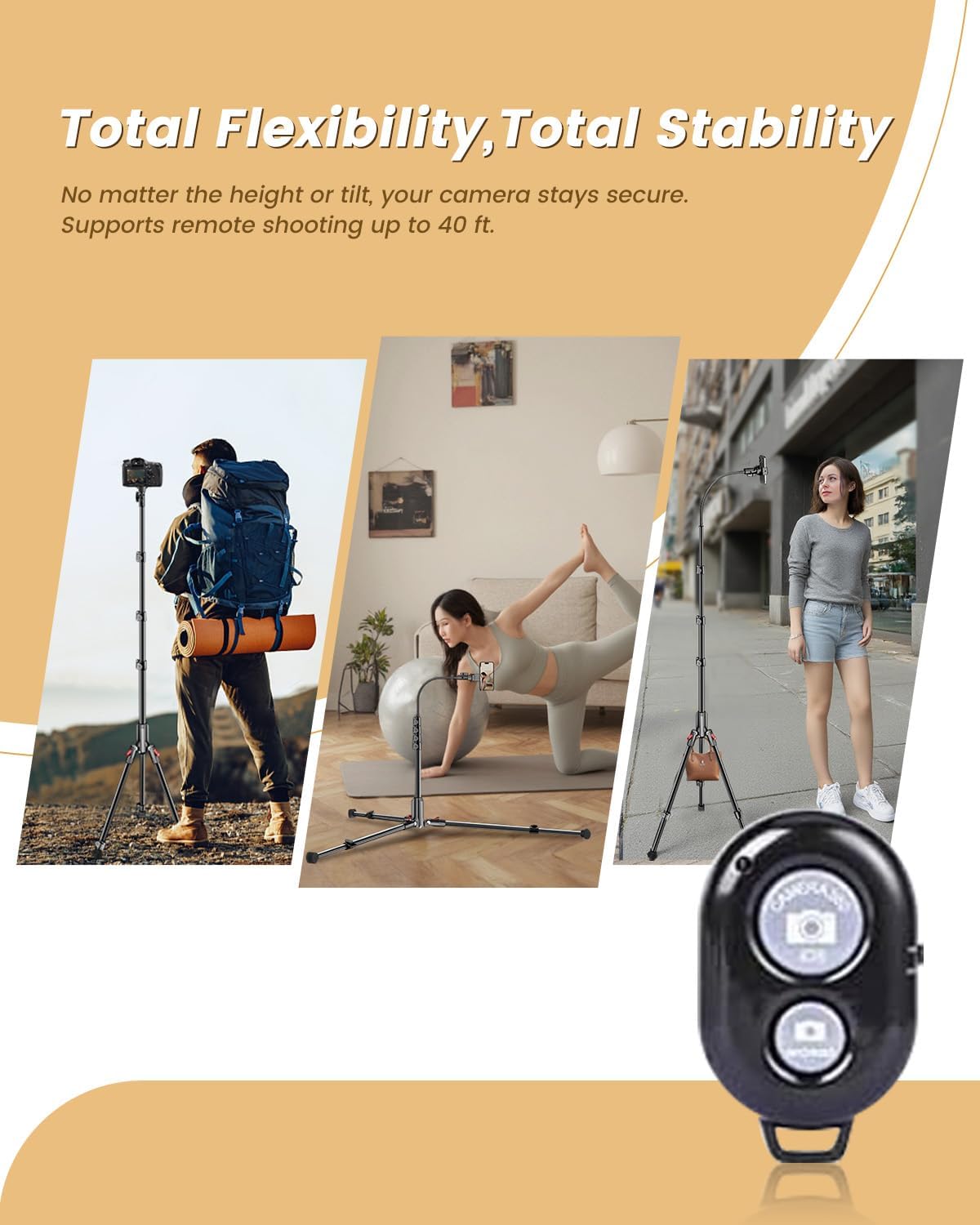 CAMBOFOTO 84" Phone Tripod, Tall Tripod Stand for Selfies with Flexible Gooseneck & Remote, Compatible with iPhone