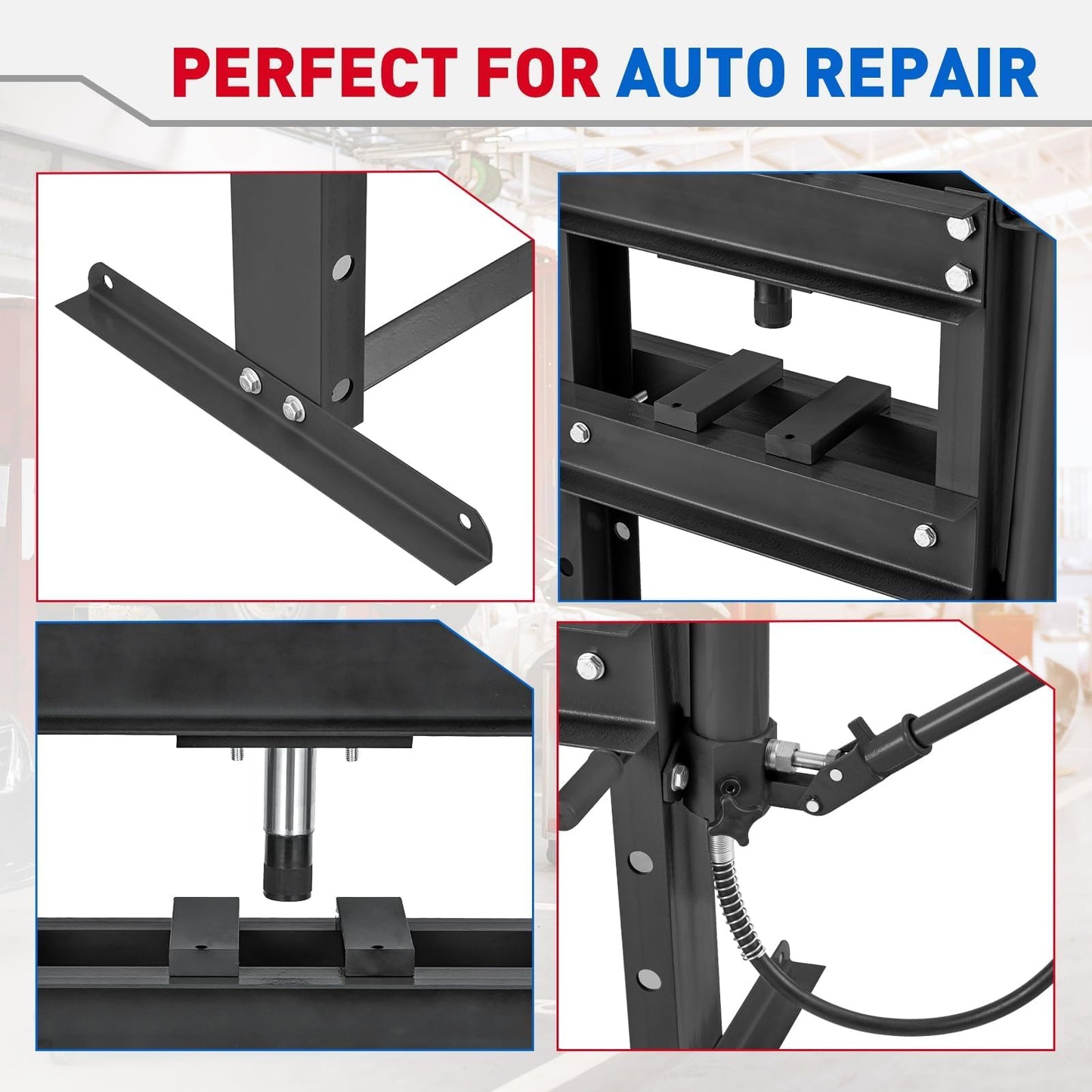 10 Ton Hydraulic Shop Press with Pressure Gauge & Plate, Heavy Duty H-Frame Benchtop Press with Height Adjustable Working Table for Auto Repair, Metalworking, Manufacturing, Black