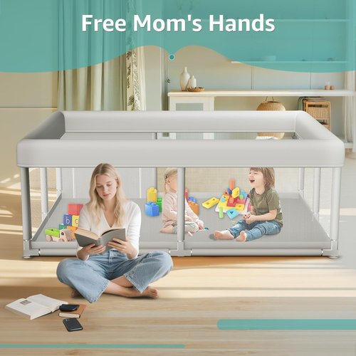 Hiaksedt Large Baby Playpen - Sturdy Safety Play Yard for Indoor & Outdoor Use | 65x50 Inch with Zipper Gates