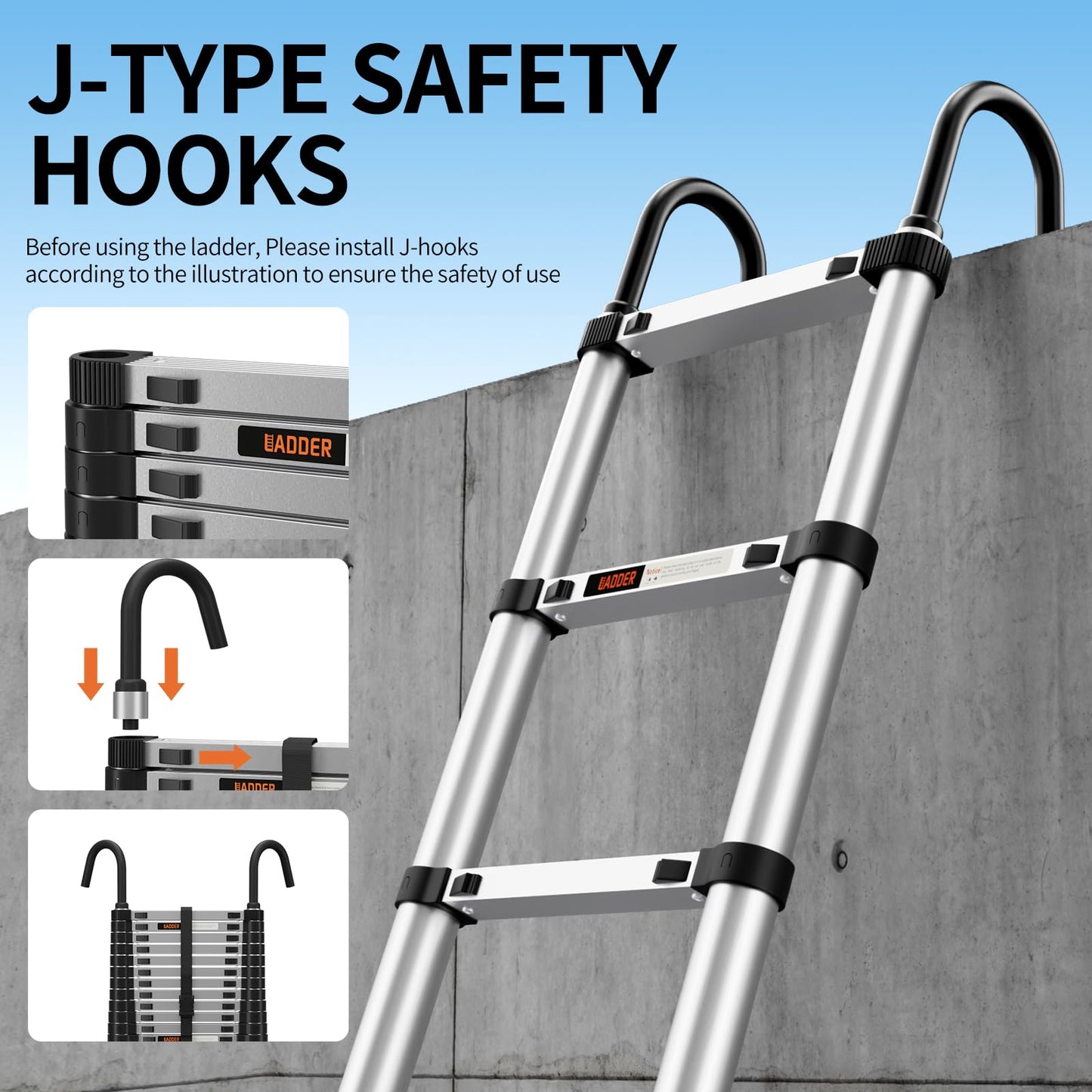 Telescoping Ladder,Aluminum Ladder with stabilizer bar,Lightweight Multi-Purpose Extension Ladder,Heavy Duty 330lbs Max Capacity,Collapsible for RV or Outdoor (19.5 FT)