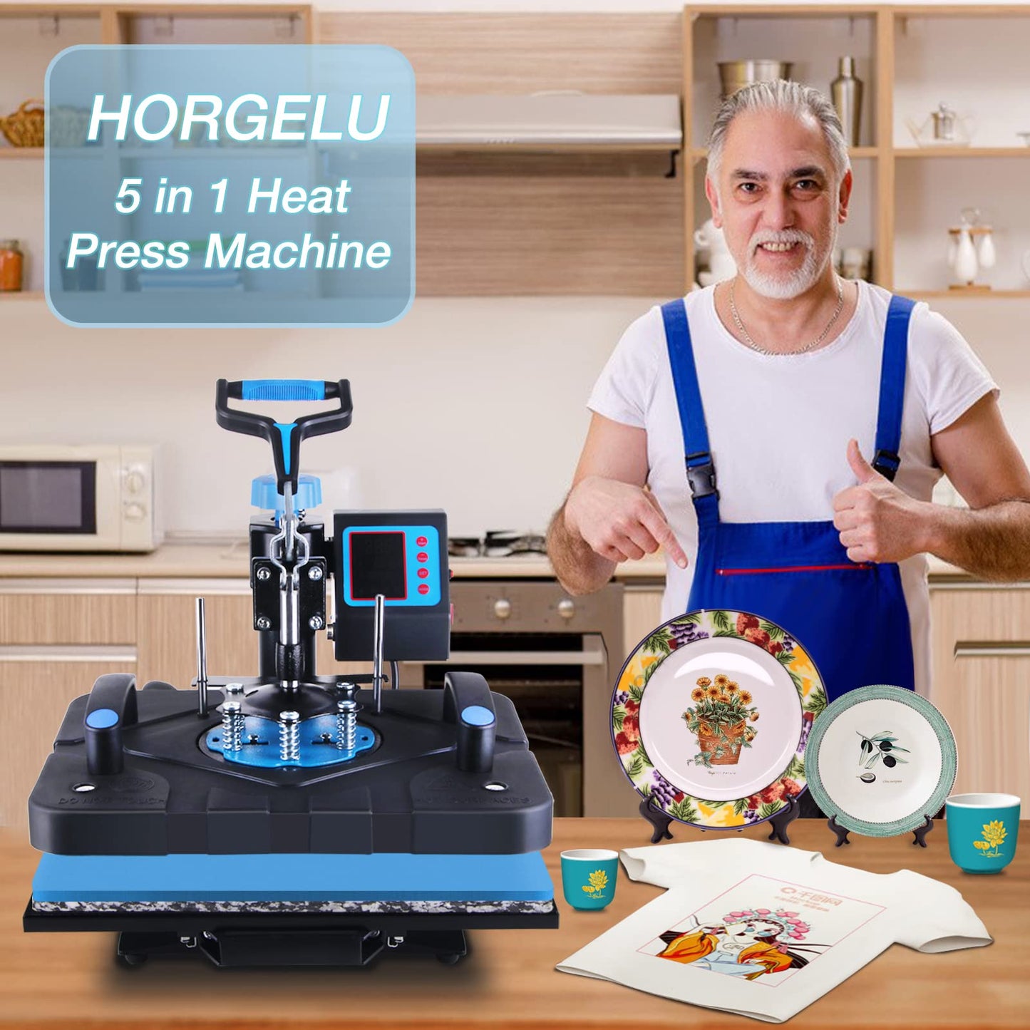 HORGELU Upgraded 8 in 1 Heat Press Machine 15x15 Inch Heat Transfer Machine 360-Degree Swing Away Multifunction Digital Sublimation Combo Heat Press for T Shirt Mug Hat Plate for Commercial Home 110V