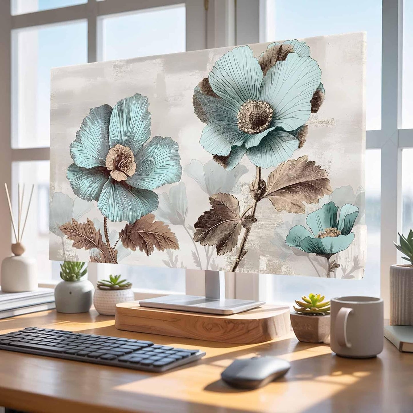 Yukro 65 Inch, 57"x32" Blue Broccoli Indoor TV Dust Cover, Farmhouse Rustic Floral Retro Brown Botanical Elastic TV