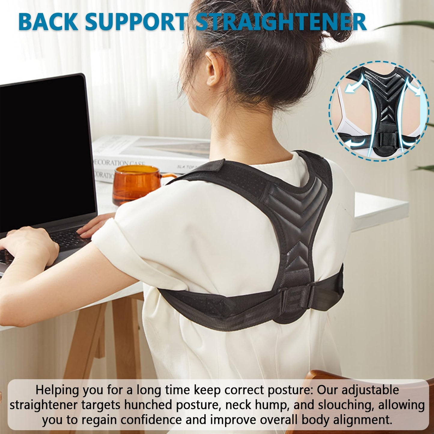 Posture Corrector, Back Brace for Women and Men, Adjustable Back Support, Shoulder Straightener for Improving Hunchback, Providing Pain Relief from Neck, Shoulder, and Upper Back - Black